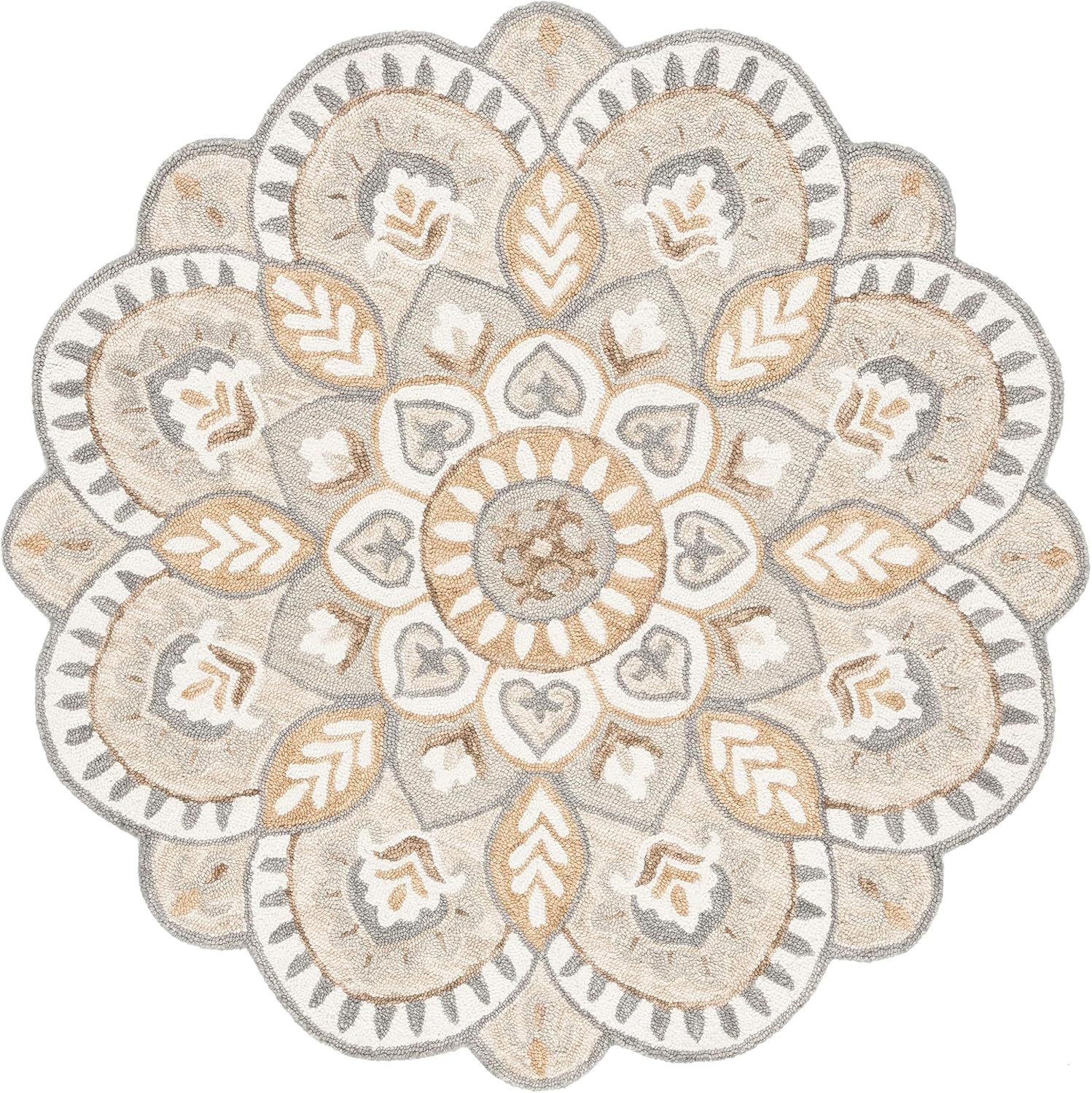 image:imageSAFAVIEH Novelty Collection 3 Round IvoryBlue NOV604M Handmade Boho Floral Premium Wool Entryway Foyer Living Room Bedroom Kitchen Area RugIvoryBeige