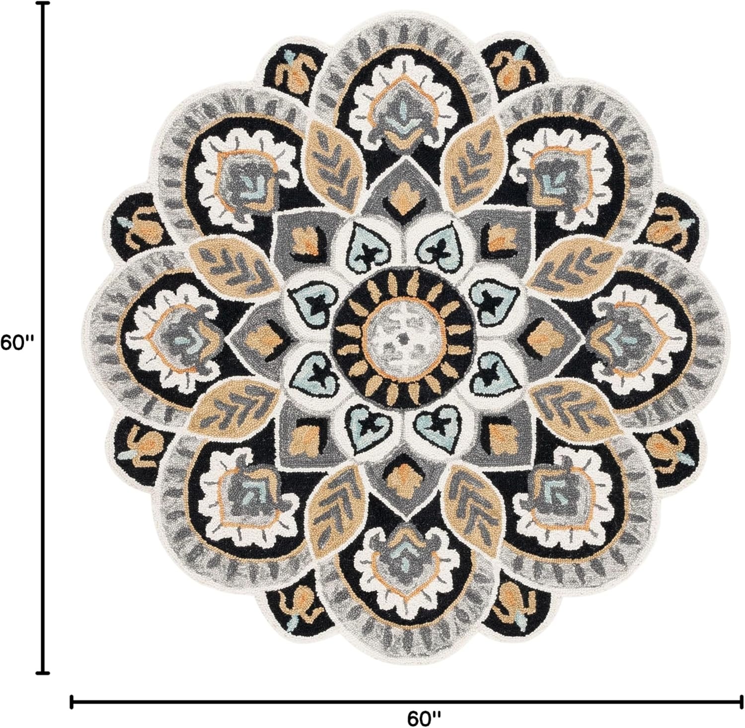 image:imageSAFAVIEH Novelty Collection 3 Round IvoryBlue NOV604M Handmade Boho Floral Premium Wool Entryway Foyer Living Room Bedroom Kitchen Area RugIvoryBlack