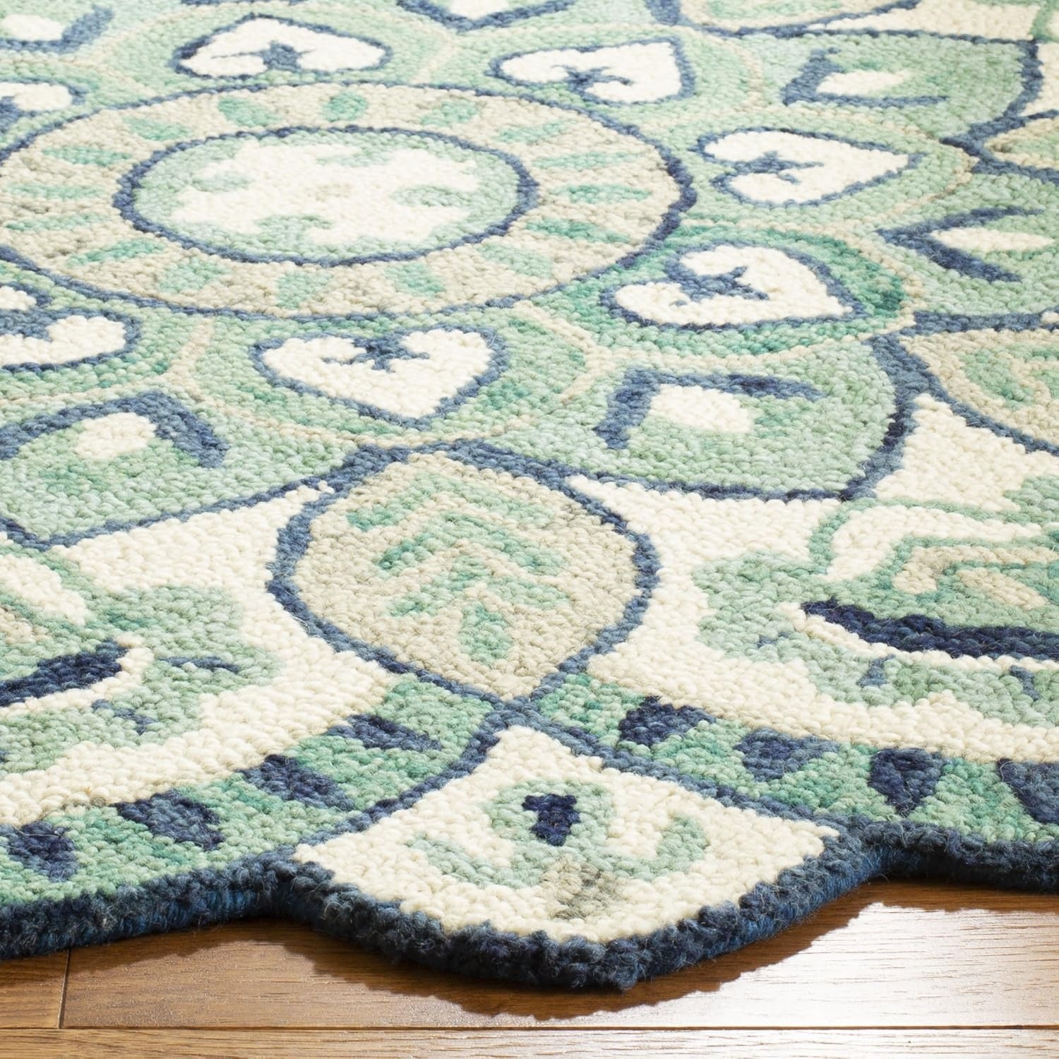 image:imageSAFAVIEH Novelty Collection 3 Round IvoryBlue NOV604M Handmade Boho Floral Premium Wool Entryway Foyer Living Room Bedroom Kitchen Area RugIvoryBlue