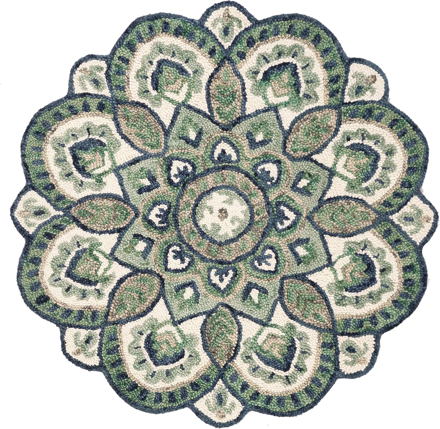 image:imageSAFAVIEH Novelty Collection 3 Round IvoryBlue NOV604M Handmade Boho Floral Premium Wool Entryway Foyer Living Room Bedroom Kitchen Area RugIvoryBlue
