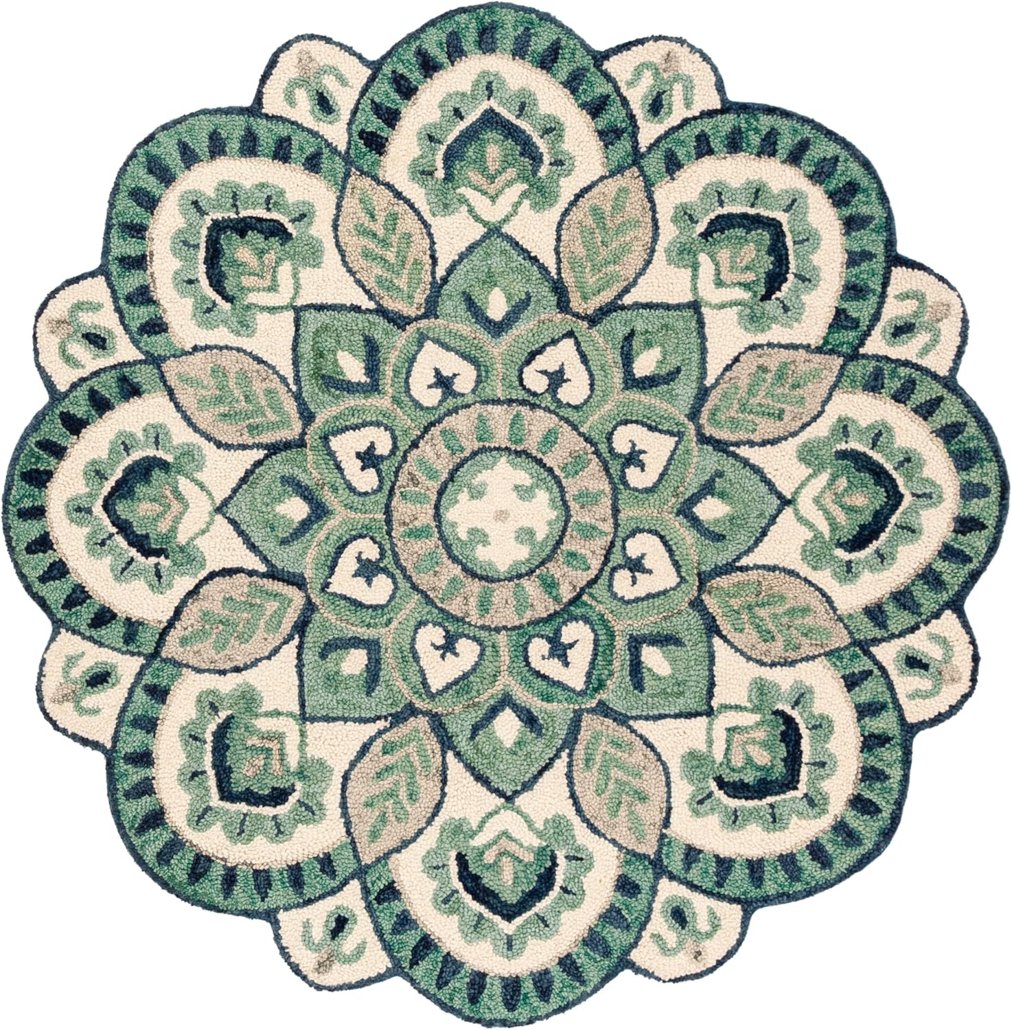 image:imageSAFAVIEH Novelty Collection 3 Round IvoryBlue NOV604M Handmade Boho Floral Premium Wool Entryway Foyer Living Room Bedroom Kitchen Area RugIvoryBlue