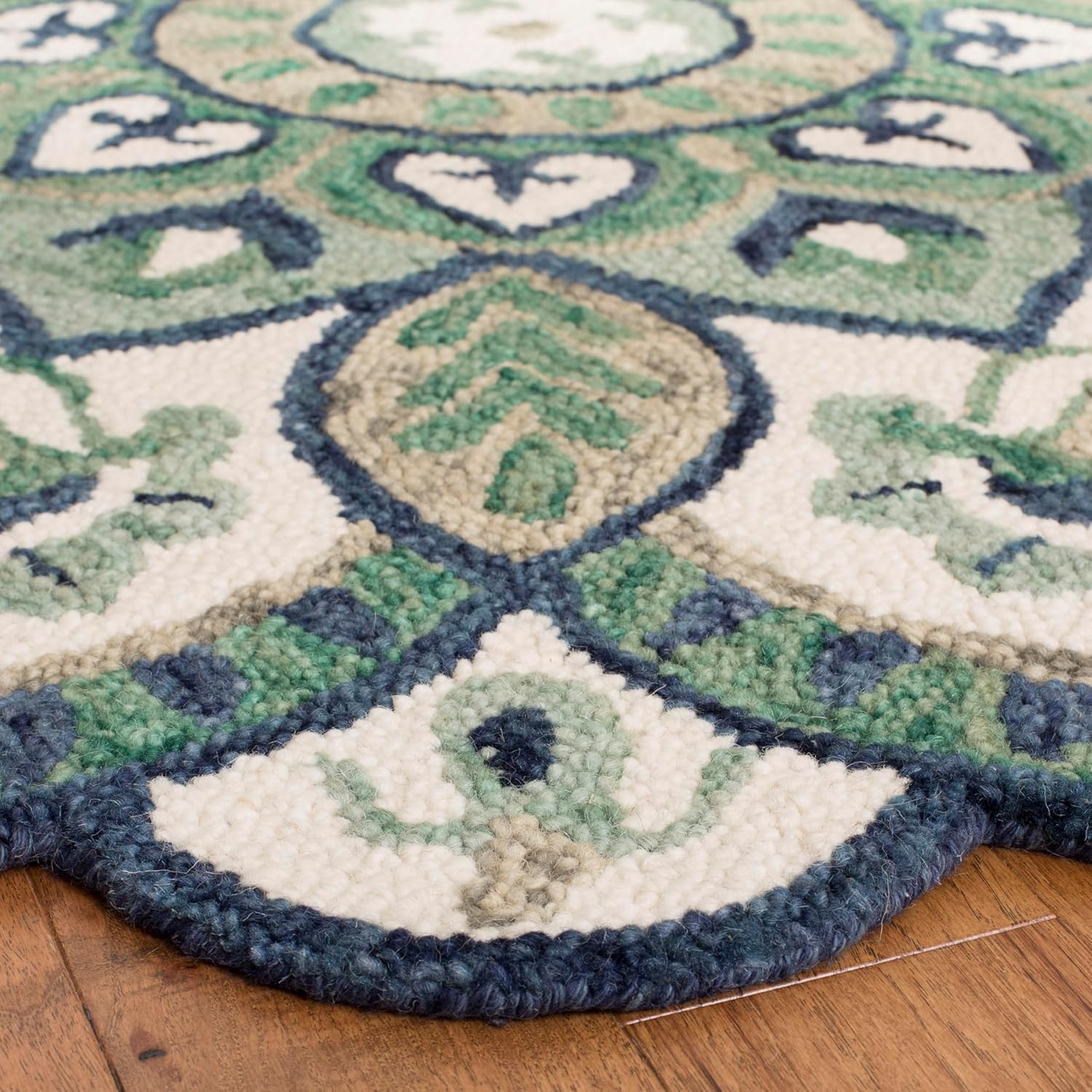 image:imageSAFAVIEH Novelty Collection 3 Round IvoryBlue NOV604M Handmade Boho Floral Premium Wool Entryway Foyer Living Room Bedroom Kitchen Area RugIvoryBlue