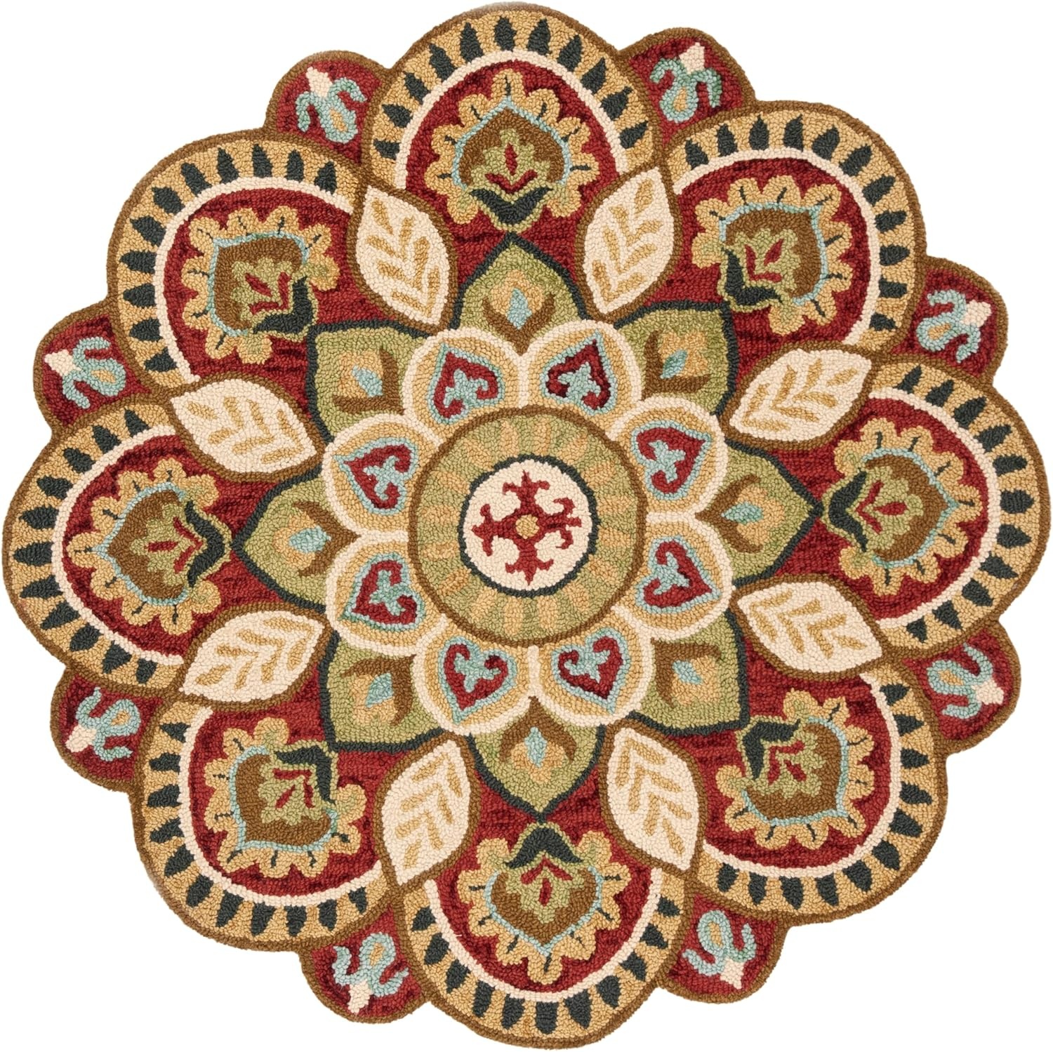 image:imageSAFAVIEH Novelty Collection 3 Round IvoryBlue NOV604M Handmade Boho Floral Premium Wool Entryway Foyer Living Room Bedroom Kitchen Area RugRedTaupe