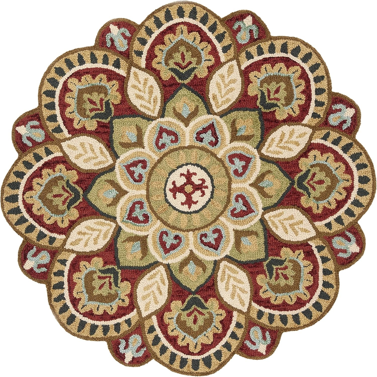 image:imageSAFAVIEH Novelty Collection 3 Round IvoryBlue NOV604M Handmade Boho Floral Premium Wool Entryway Foyer Living Room Bedroom Kitchen Area RugRedTaupe