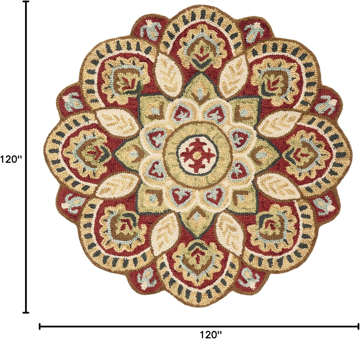 image:imageSAFAVIEH Novelty Collection 3 Round IvoryBlue NOV604M Handmade Boho Floral Premium Wool Entryway Foyer Living Room Bedroom Kitchen Area RugRedTaupe