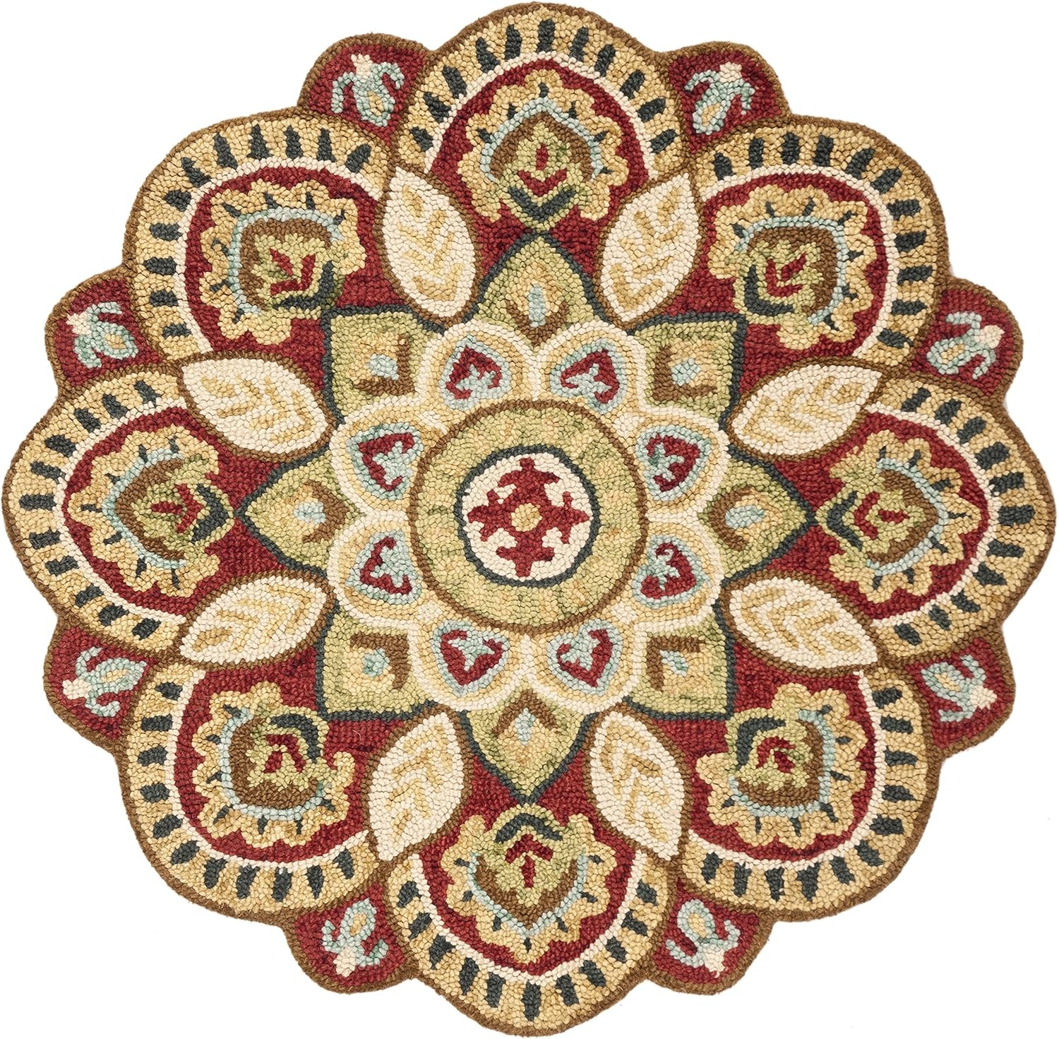 image:imageSAFAVIEH Novelty Collection 3 Round IvoryBlue NOV604M Handmade Boho Floral Premium Wool Entryway Foyer Living Room Bedroom Kitchen Area RugRedTaupe