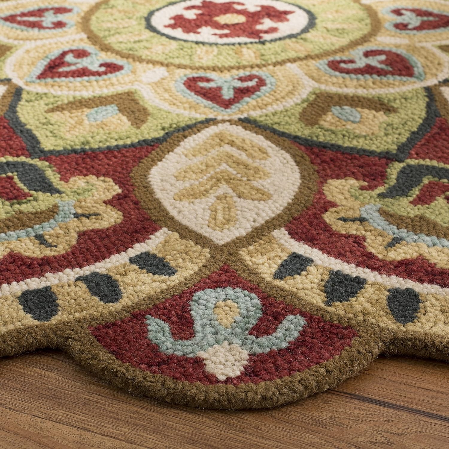 image:imageSAFAVIEH Novelty Collection 3 Round IvoryBlue NOV604M Handmade Boho Floral Premium Wool Entryway Foyer Living Room Bedroom Kitchen Area RugRedTaupe