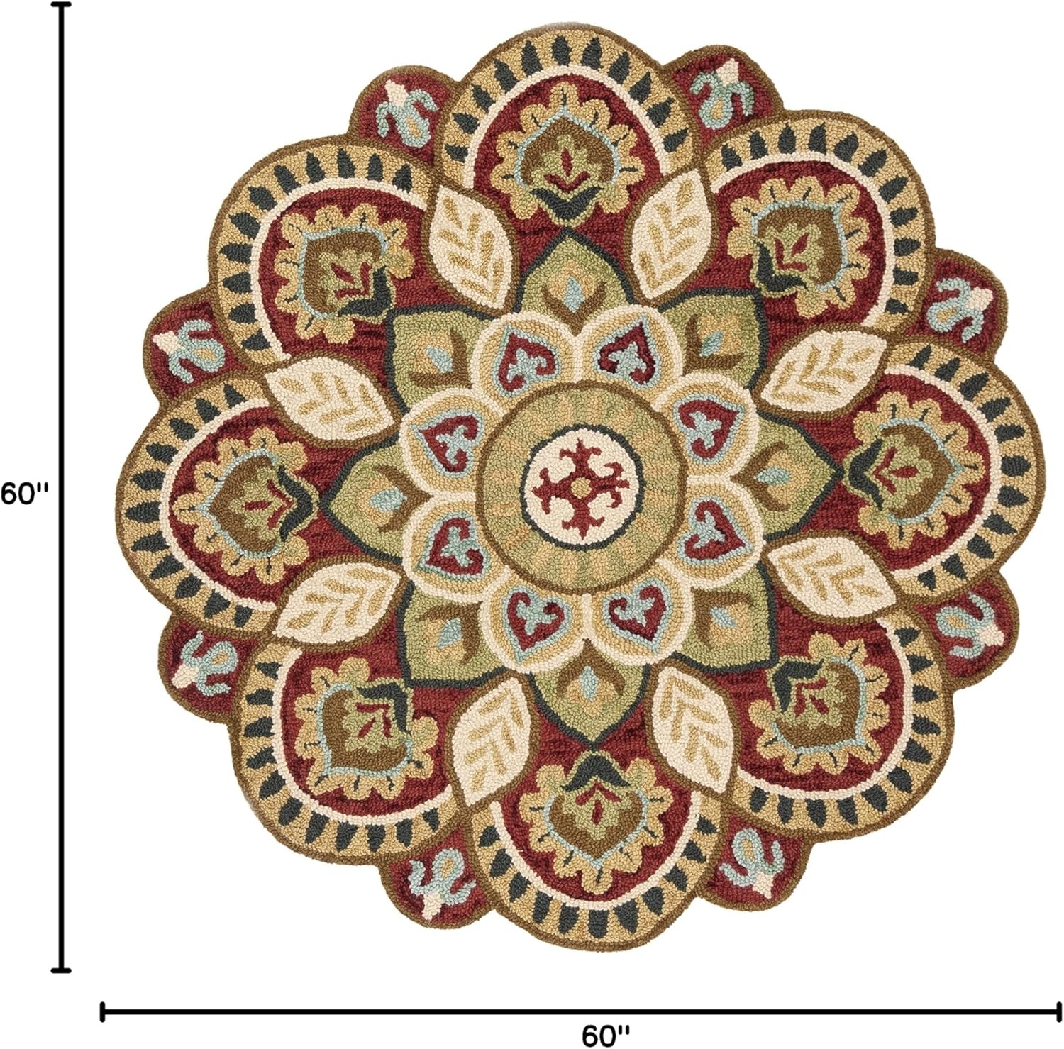 image:imageSAFAVIEH Novelty Collection 3 Round IvoryBlue NOV604M Handmade Boho Floral Premium Wool Entryway Foyer Living Room Bedroom Kitchen Area RugRedTaupe