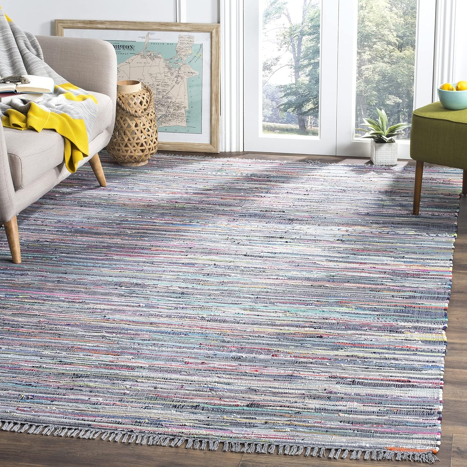 image:imageSAFAVIEH Rag Rug Collection Area Rug 8 x 10 Ivory amp Multi Handmade Boho Stripe Cotton Ideal for High Traffic Areas in Living Room Bedroom RAR121GAquaMulti
