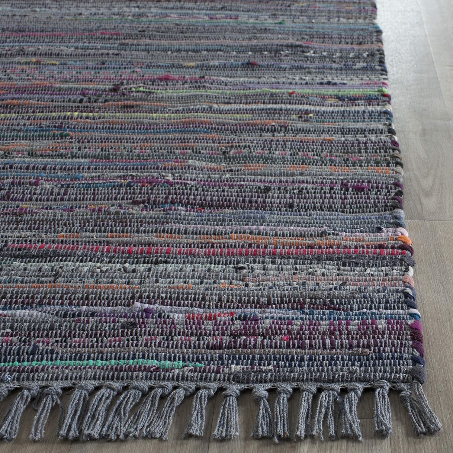 image:imageSAFAVIEH Rag Rug Collection Area Rug 8 x 10 Ivory amp Multi Handmade Boho Stripe Cotton Ideal for High Traffic Areas in Living Room Bedroom RAR121GAquaMulti
