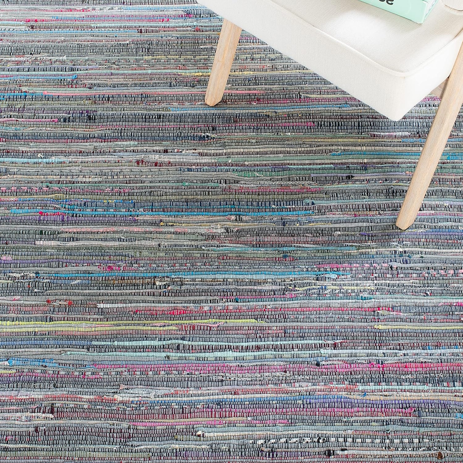 image:imageSAFAVIEH Rag Rug Collection Area Rug 8 x 10 Ivory amp Multi Handmade Boho Stripe Cotton Ideal for High Traffic Areas in Living Room Bedroom RAR121GAquaMulti