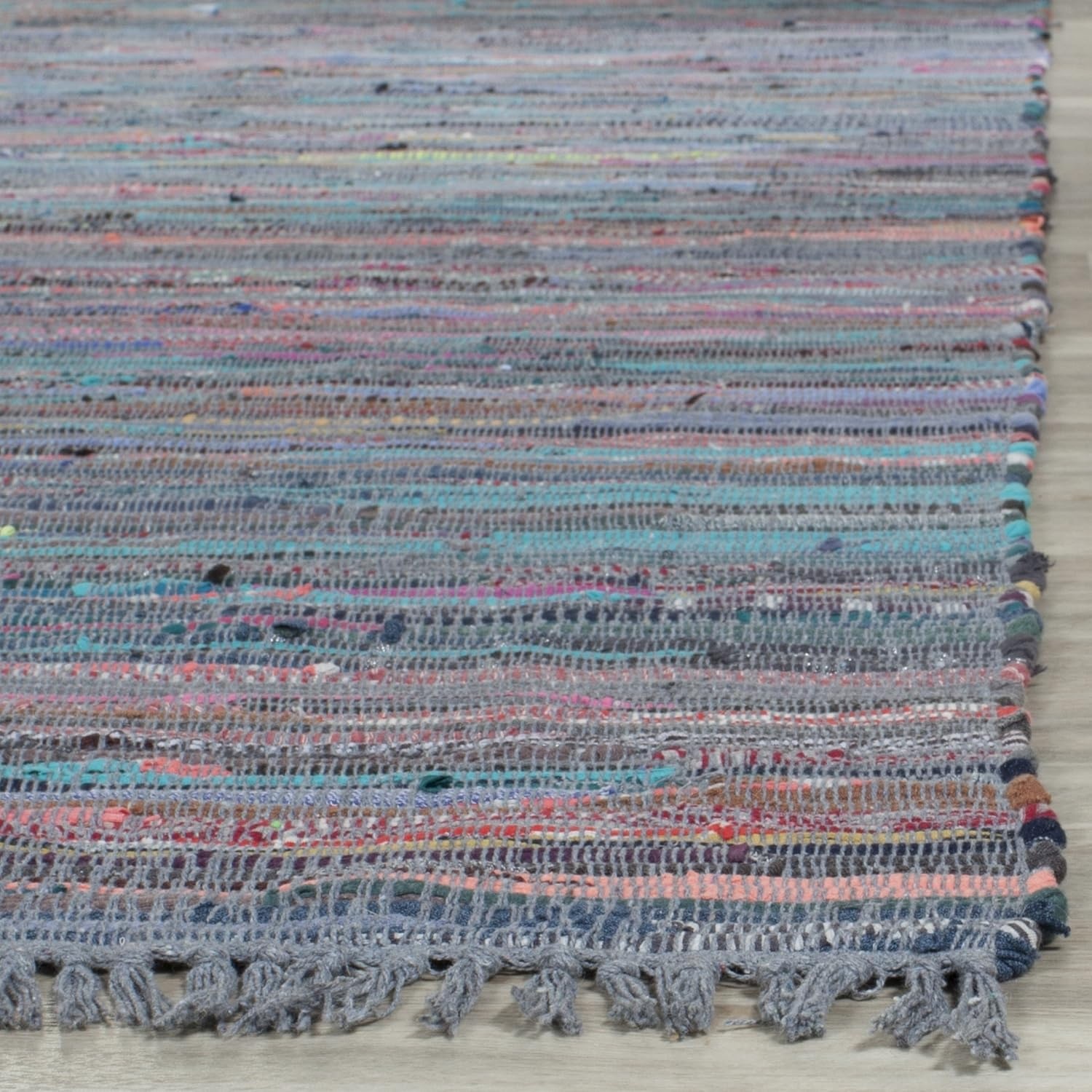 image:imageSAFAVIEH Rag Rug Collection Area Rug 8 x 10 Ivory amp Multi Handmade Boho Stripe Cotton Ideal for High Traffic Areas in Living Room Bedroom RAR121GAquaMulti