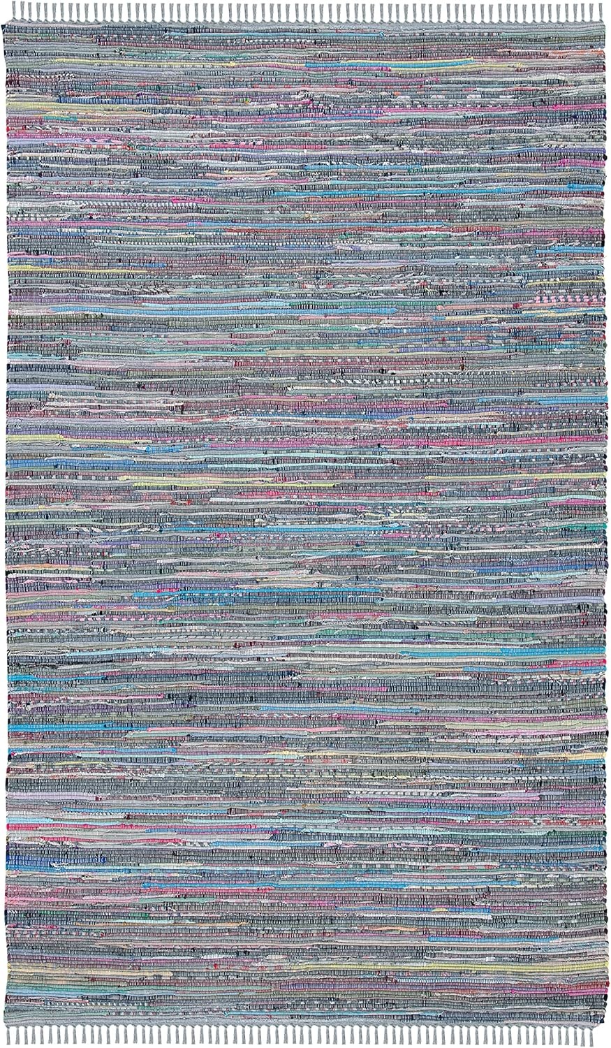 image:imageSAFAVIEH Rag Rug Collection Area Rug 8 x 10 Ivory amp Multi Handmade Boho Stripe Cotton Ideal for High Traffic Areas in Living Room Bedroom RAR121GAquaMulti