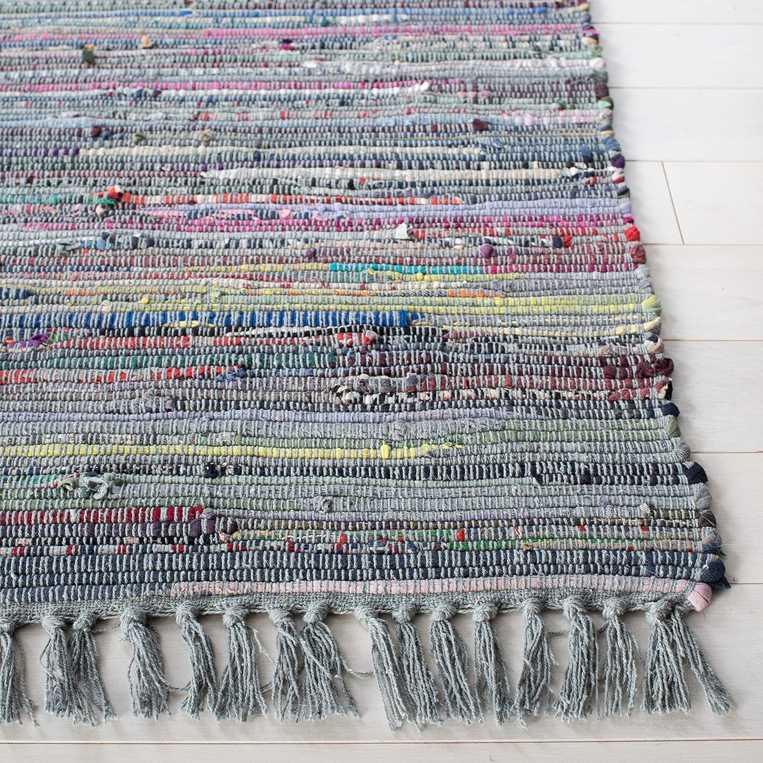 image:imageSAFAVIEH Rag Rug Collection Area Rug 8 x 10 Ivory amp Multi Handmade Boho Stripe Cotton Ideal for High Traffic Areas in Living Room Bedroom RAR121GAquaMulti