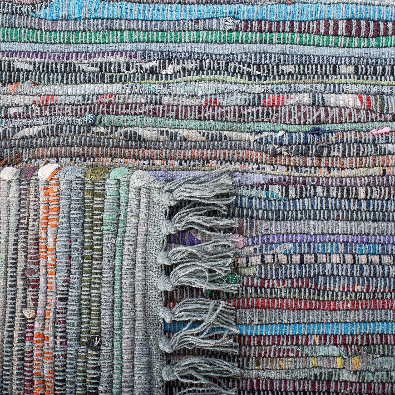 image:imageSAFAVIEH Rag Rug Collection Area Rug 8 x 10 Ivory amp Multi Handmade Boho Stripe Cotton Ideal for High Traffic Areas in Living Room Bedroom RAR121GAquaMulti