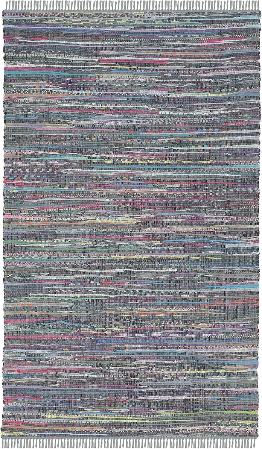 image:imageSAFAVIEH Rag Rug Collection Area Rug 8 x 10 Ivory amp Multi Handmade Boho Stripe Cotton Ideal for High Traffic Areas in Living Room Bedroom RAR121GAquaMulti