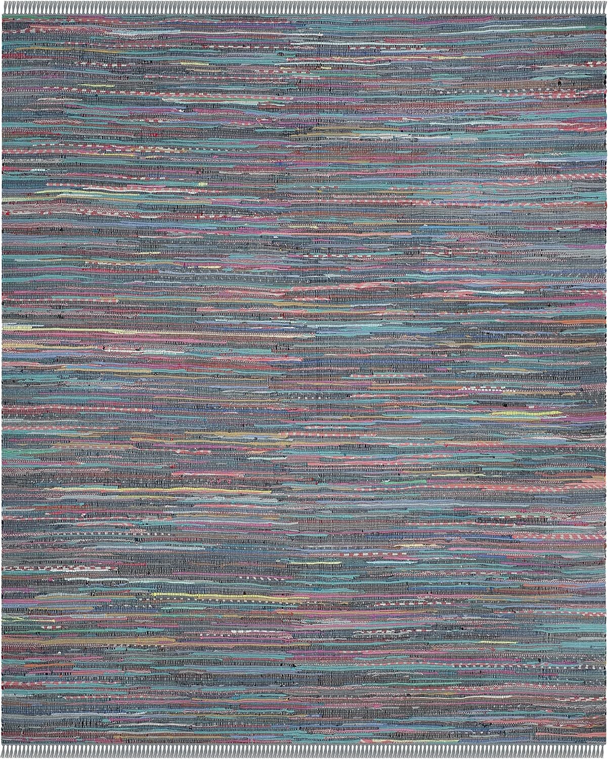 image:imageSAFAVIEH Rag Rug Collection Area Rug 8 x 10 Ivory amp Multi Handmade Boho Stripe Cotton Ideal for High Traffic Areas in Living Room Bedroom RAR121GAquaMulti