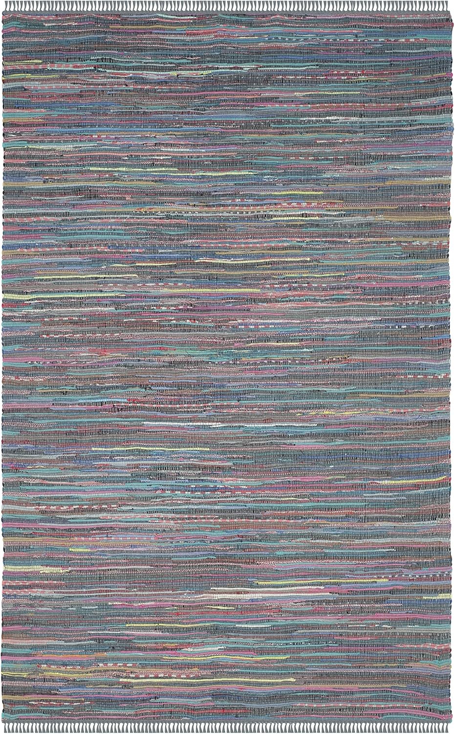image:imageSAFAVIEH Rag Rug Collection Area Rug 8 x 10 Ivory amp Multi Handmade Boho Stripe Cotton Ideal for High Traffic Areas in Living Room Bedroom RAR121GAquaMulti