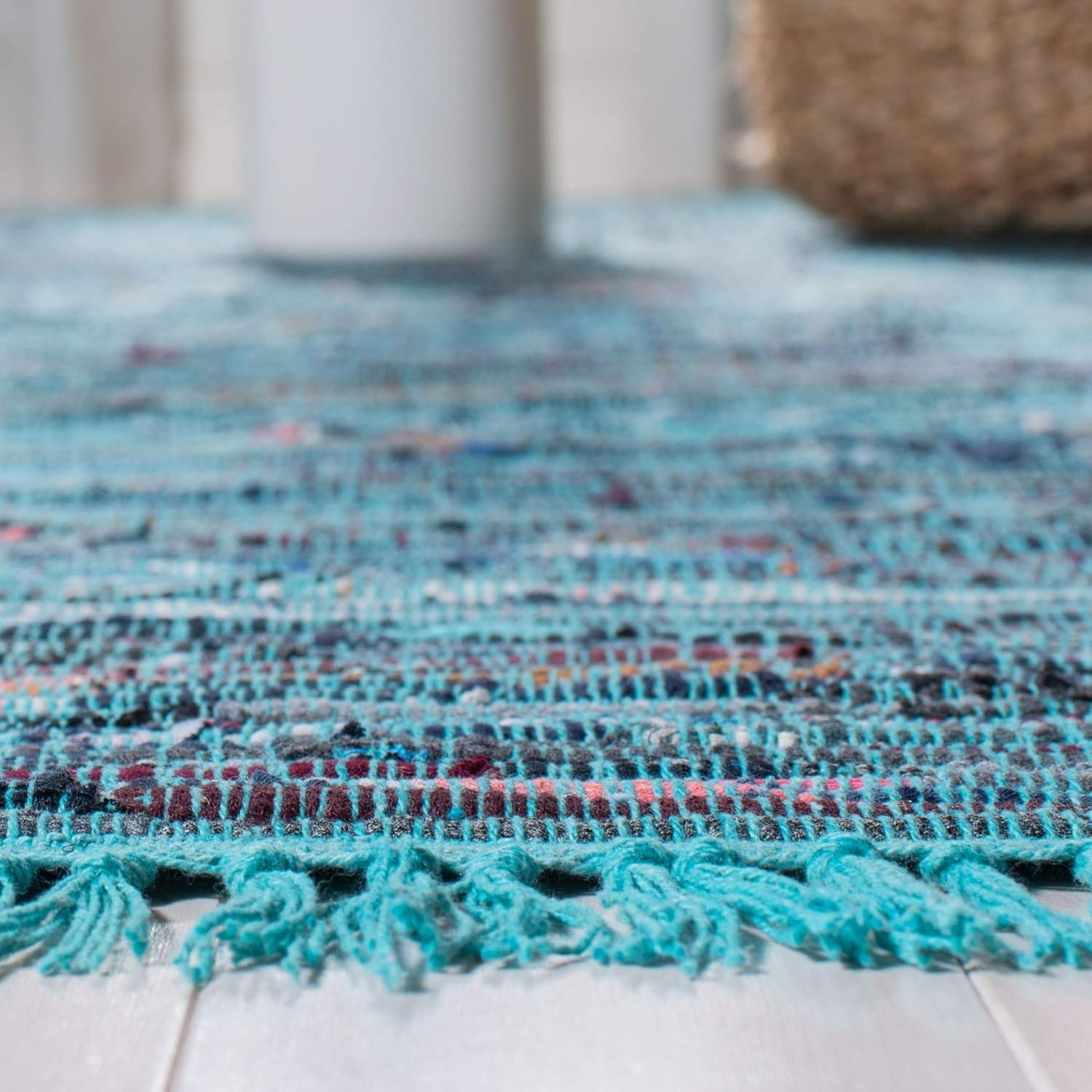image:imageSAFAVIEH Rag Rug Collection Area Rug 8 x 10 Ivory amp Multi Handmade Boho Stripe Cotton Ideal for High Traffic Areas in Living Room Bedroom RAR121GBlueMulti