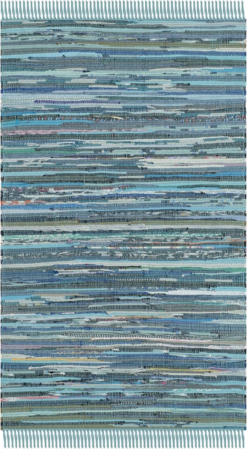 image:imageSAFAVIEH Rag Rug Collection Area Rug 8 x 10 Ivory amp Multi Handmade Boho Stripe Cotton Ideal for High Traffic Areas in Living Room Bedroom RAR121GBlueMulti
