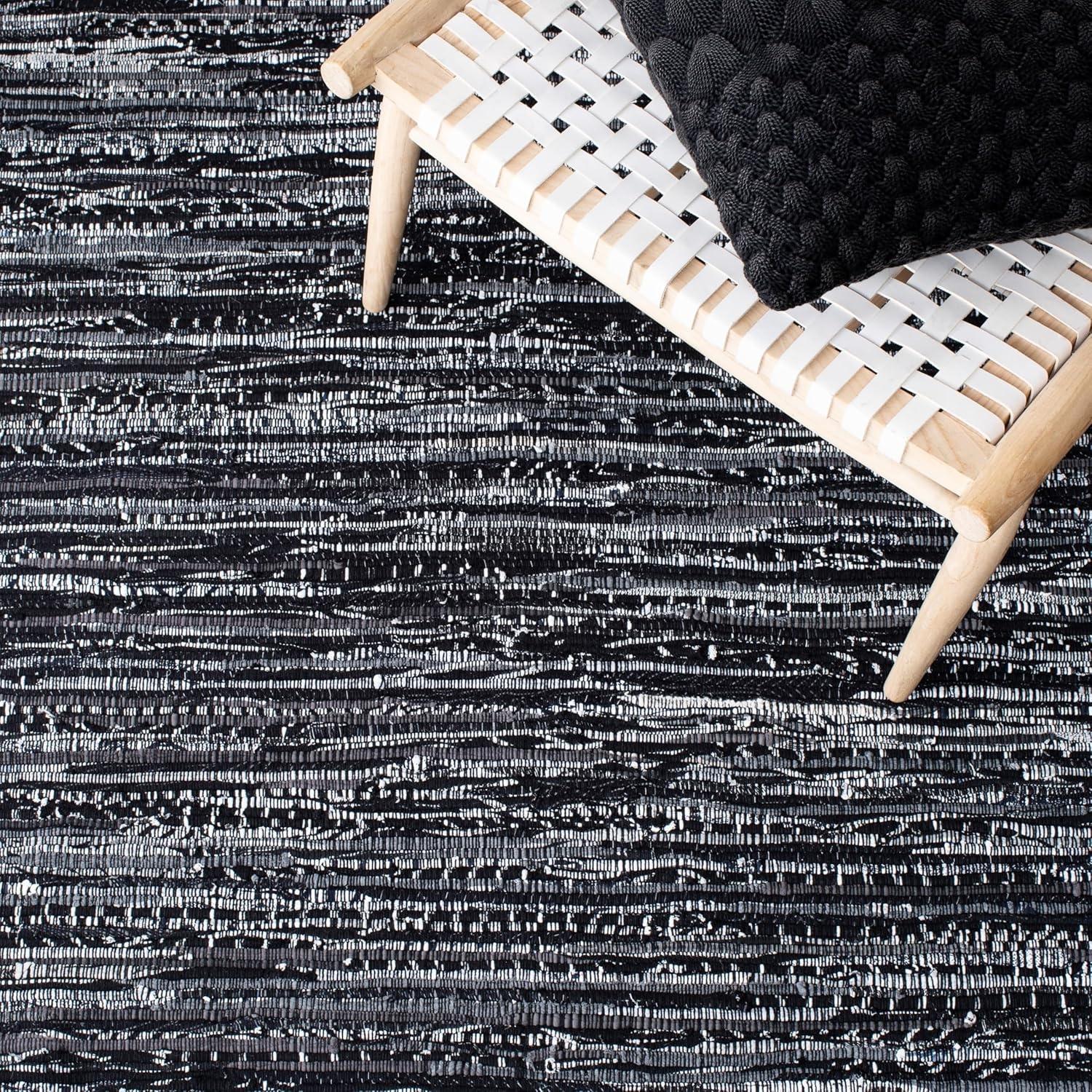 image:imageSAFAVIEH Rag Rug Collection Area Rug 8 x 10 Ivory amp Multi Handmade Boho Stripe Cotton Ideal for High Traffic Areas in Living Room Bedroom RAR121GBlack