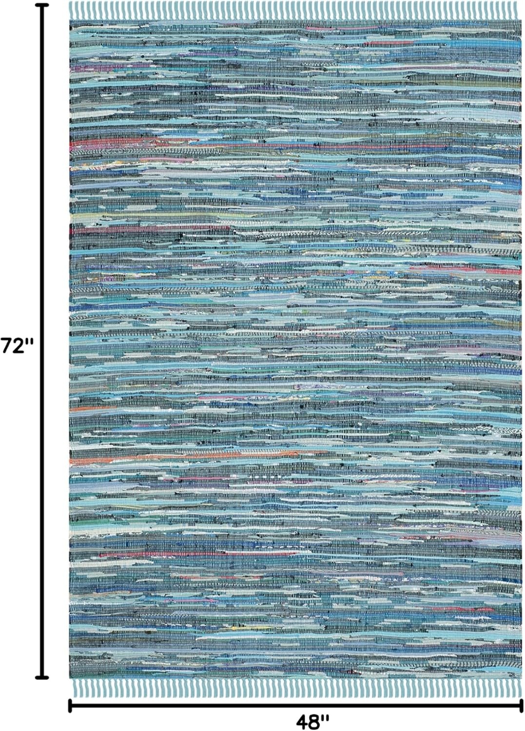 image:imageSAFAVIEH Rag Rug Collection Area Rug 8 x 10 Ivory amp Multi Handmade Boho Stripe Cotton Ideal for High Traffic Areas in Living Room Bedroom RAR121GBlueMulti