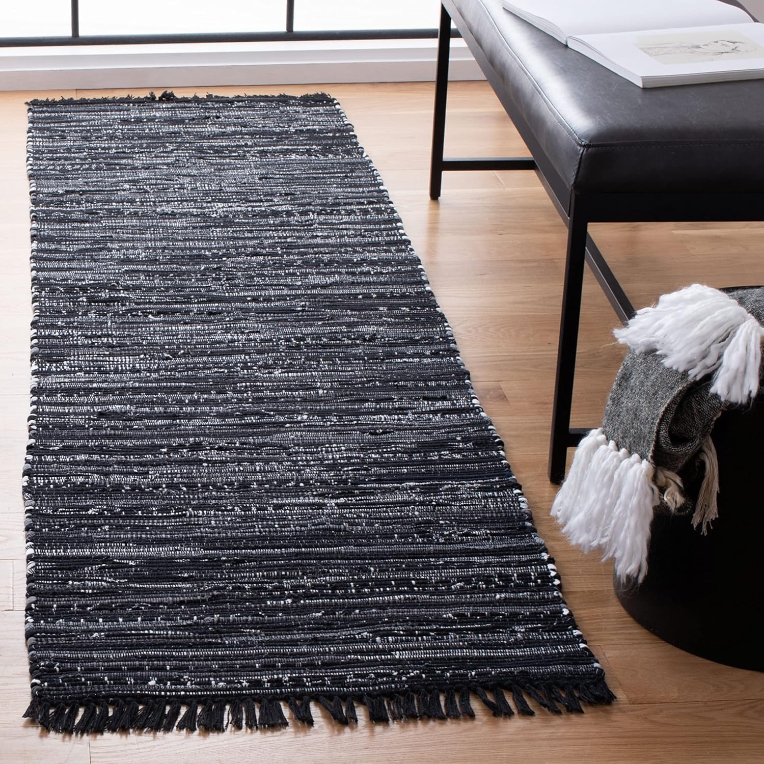 image:imageSAFAVIEH Rag Rug Collection Area Rug 8 x 10 Ivory amp Multi Handmade Boho Stripe Cotton Ideal for High Traffic Areas in Living Room Bedroom RAR121GBlack