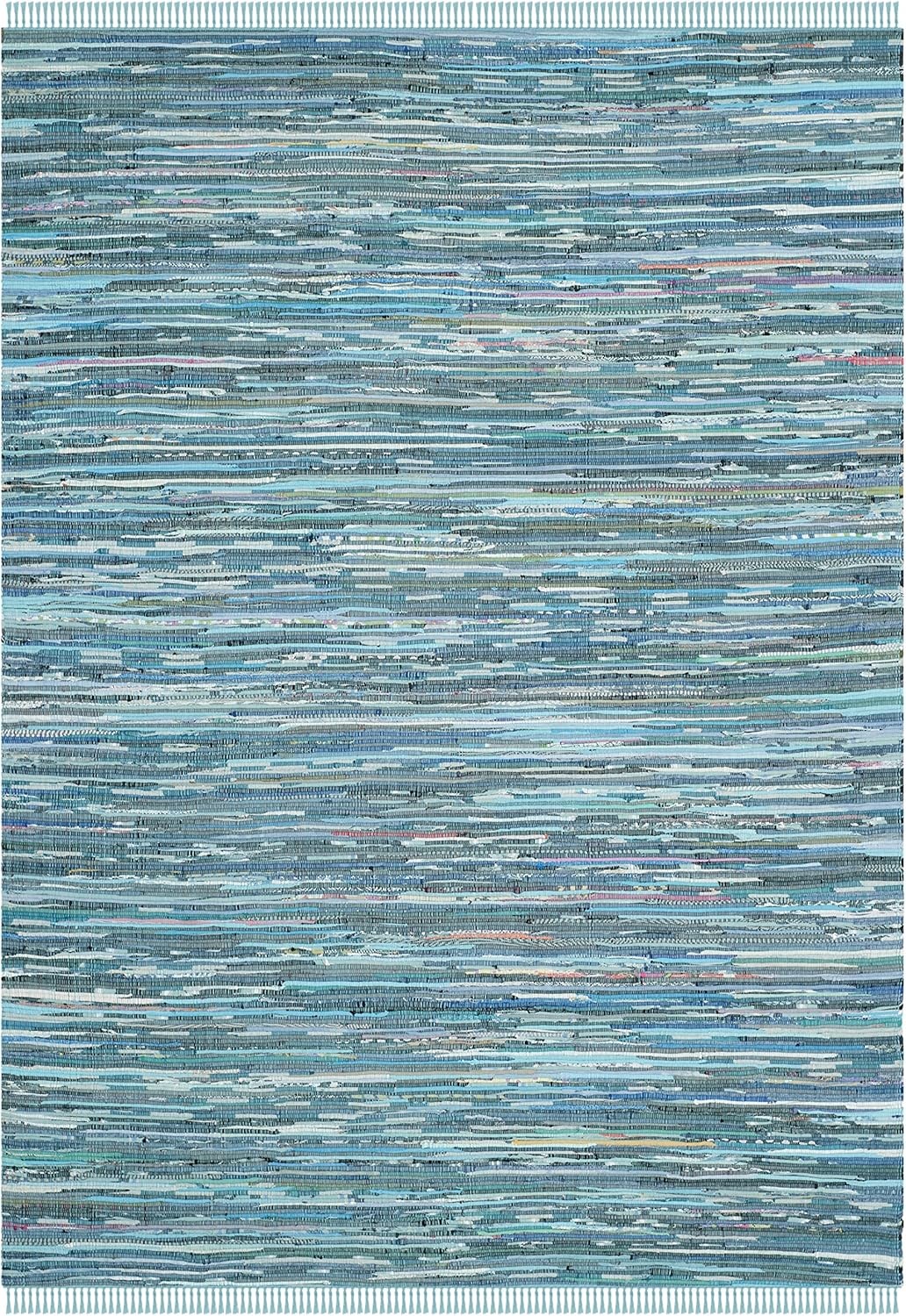 image:imageSAFAVIEH Rag Rug Collection Area Rug 8 x 10 Ivory amp Multi Handmade Boho Stripe Cotton Ideal for High Traffic Areas in Living Room Bedroom RAR121GBlueMulti