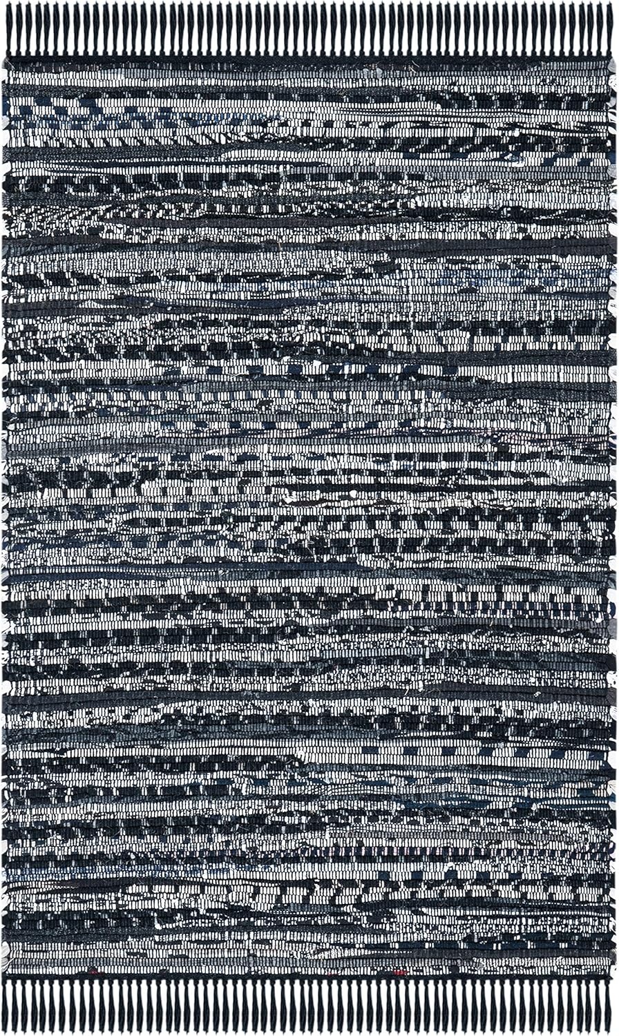 image:imageSAFAVIEH Rag Rug Collection Area Rug 8 x 10 Ivory amp Multi Handmade Boho Stripe Cotton Ideal for High Traffic Areas in Living Room Bedroom RAR121GBlack