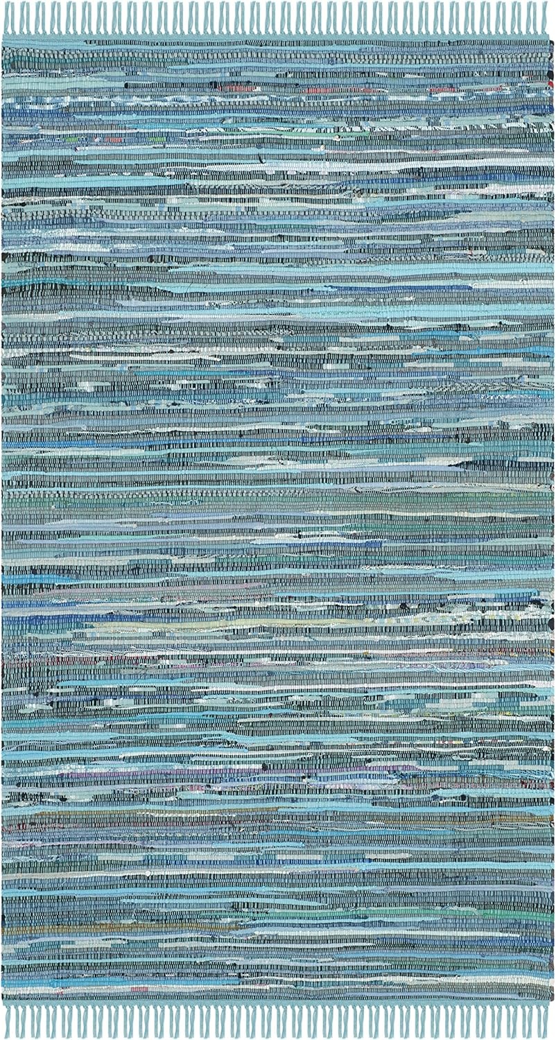 image:imageSAFAVIEH Rag Rug Collection Area Rug 8 x 10 Ivory amp Multi Handmade Boho Stripe Cotton Ideal for High Traffic Areas in Living Room Bedroom RAR121GBlueMulti