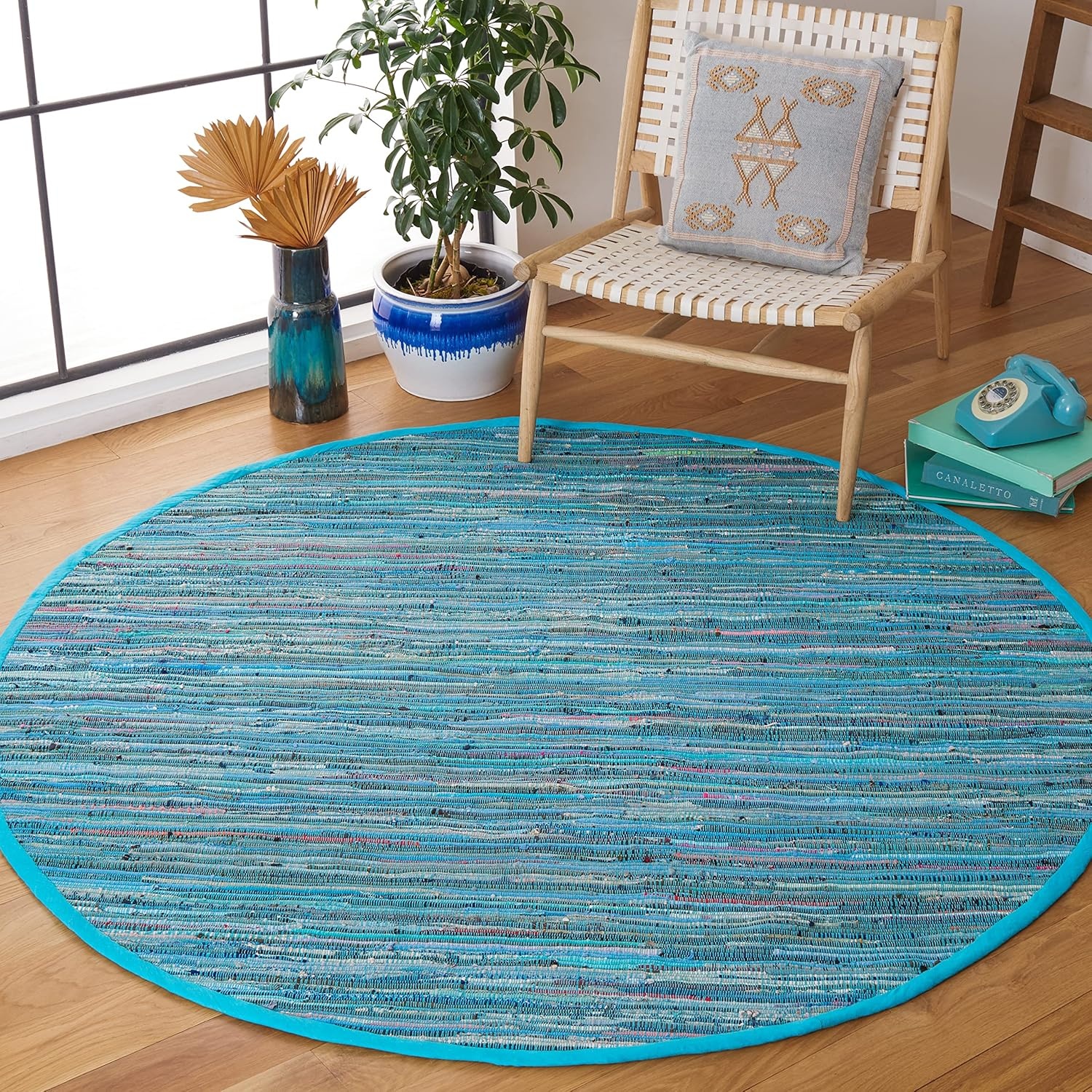 image:imageSAFAVIEH Rag Rug Collection Area Rug 8 x 10 Ivory amp Multi Handmade Boho Stripe Cotton Ideal for High Traffic Areas in Living Room Bedroom RAR121GBlueMulti