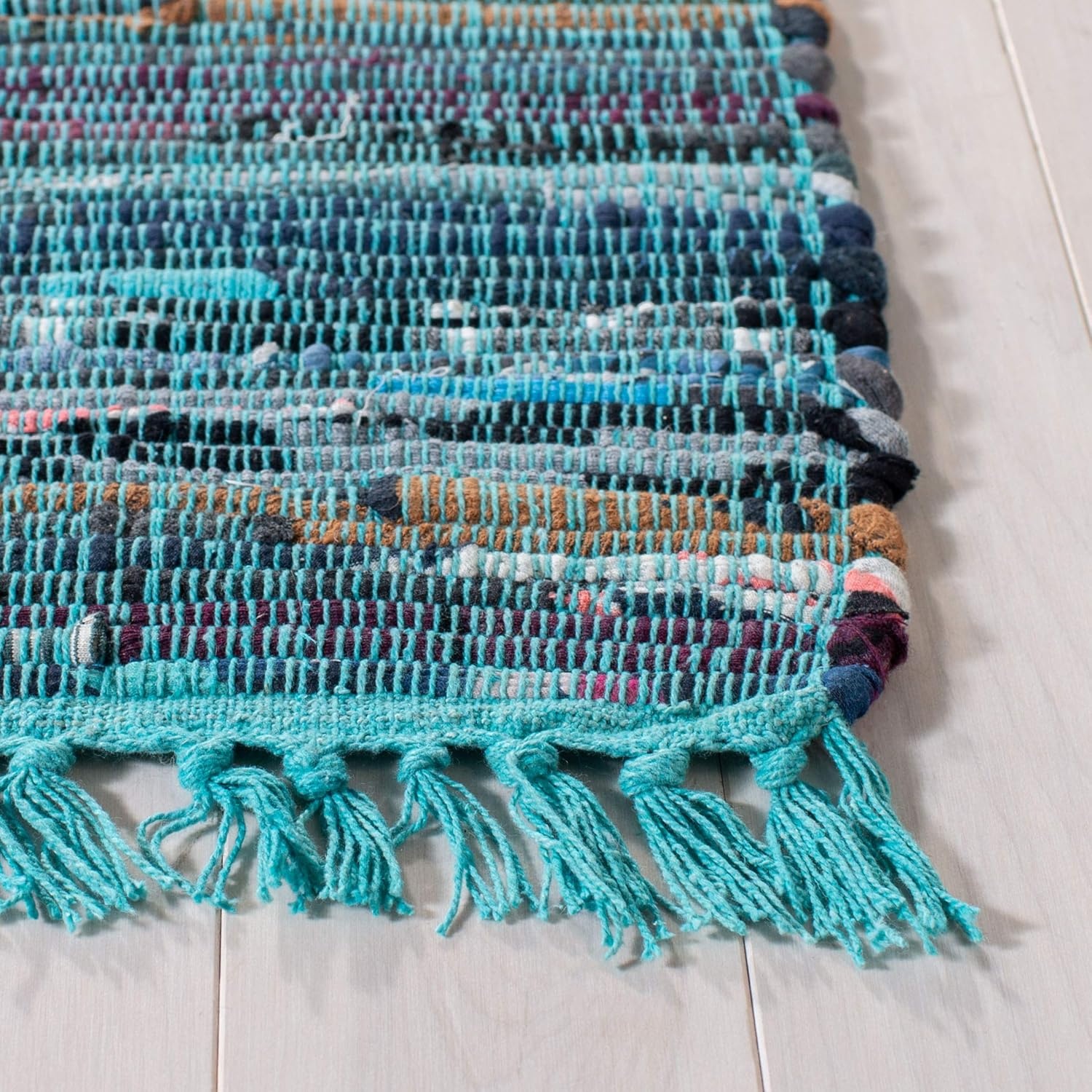 image:imageSAFAVIEH Rag Rug Collection Area Rug 8 x 10 Ivory amp Multi Handmade Boho Stripe Cotton Ideal for High Traffic Areas in Living Room Bedroom RAR121GBlueMulti