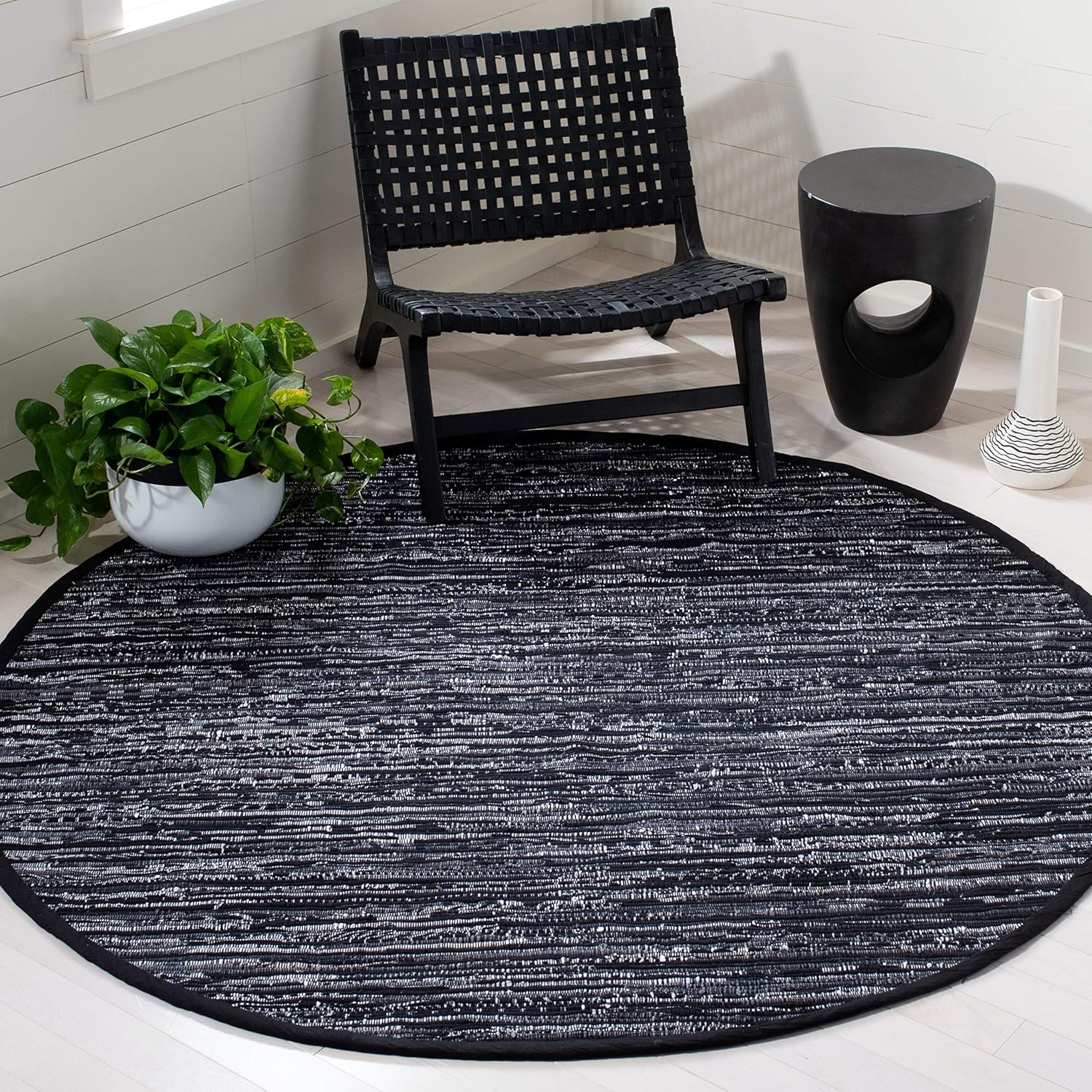image:imageSAFAVIEH Rag Rug Collection Area Rug 8 x 10 Ivory amp Multi Handmade Boho Stripe Cotton Ideal for High Traffic Areas in Living Room Bedroom RAR121GBlack
