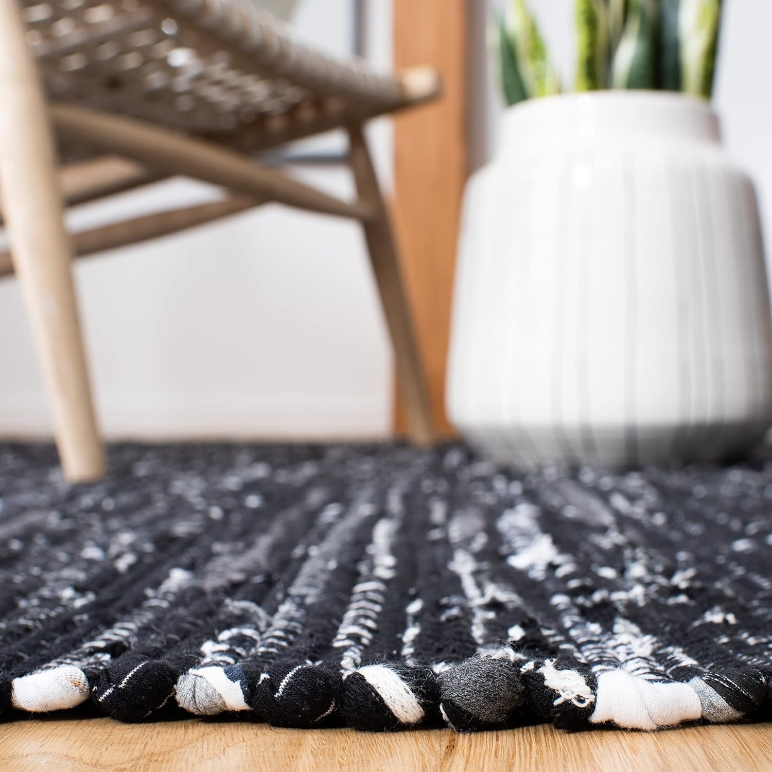 image:imageSAFAVIEH Rag Rug Collection Area Rug 8 x 10 Ivory amp Multi Handmade Boho Stripe Cotton Ideal for High Traffic Areas in Living Room Bedroom RAR121GBlack