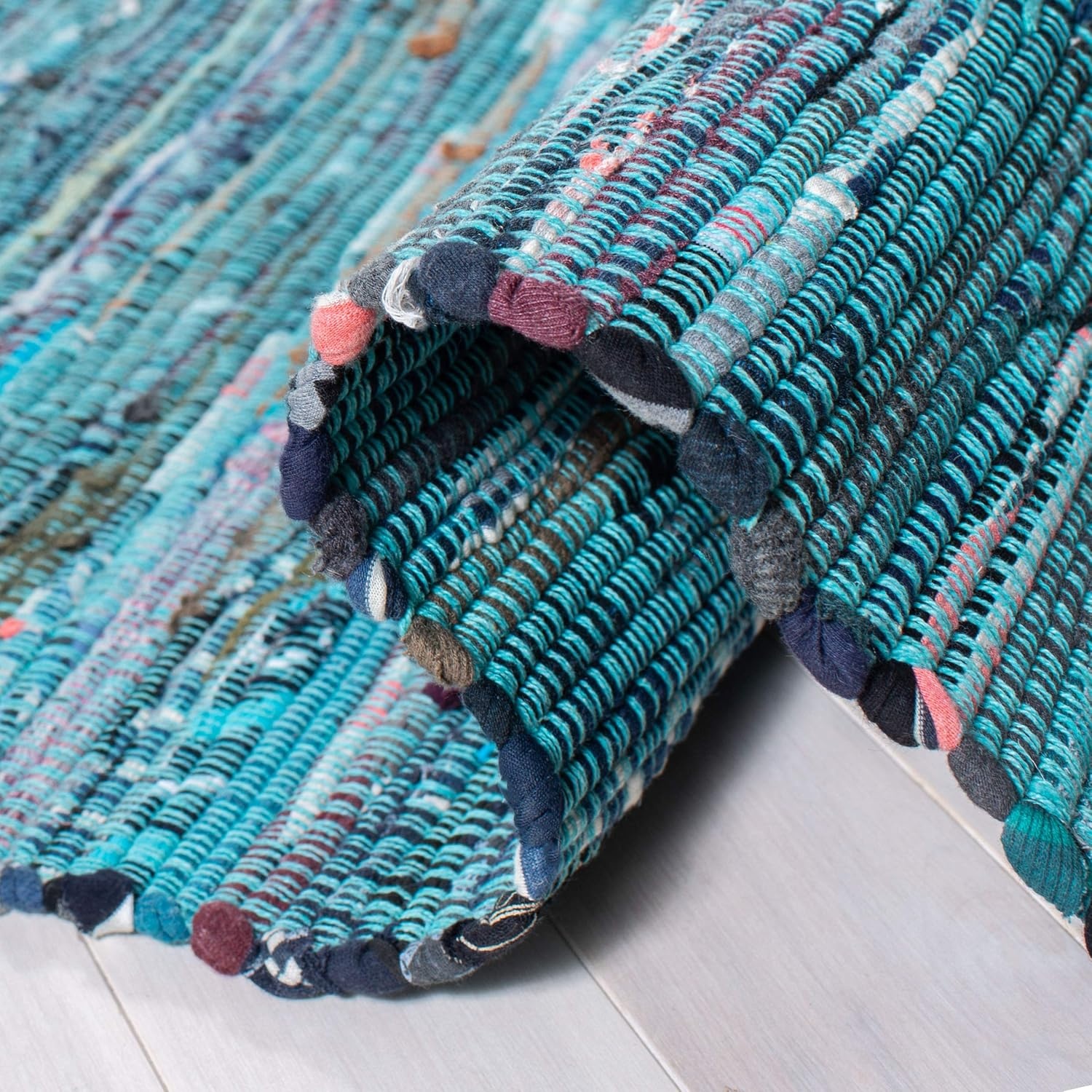 image:imageSAFAVIEH Rag Rug Collection Area Rug 8 x 10 Ivory amp Multi Handmade Boho Stripe Cotton Ideal for High Traffic Areas in Living Room Bedroom RAR121GBlueMulti