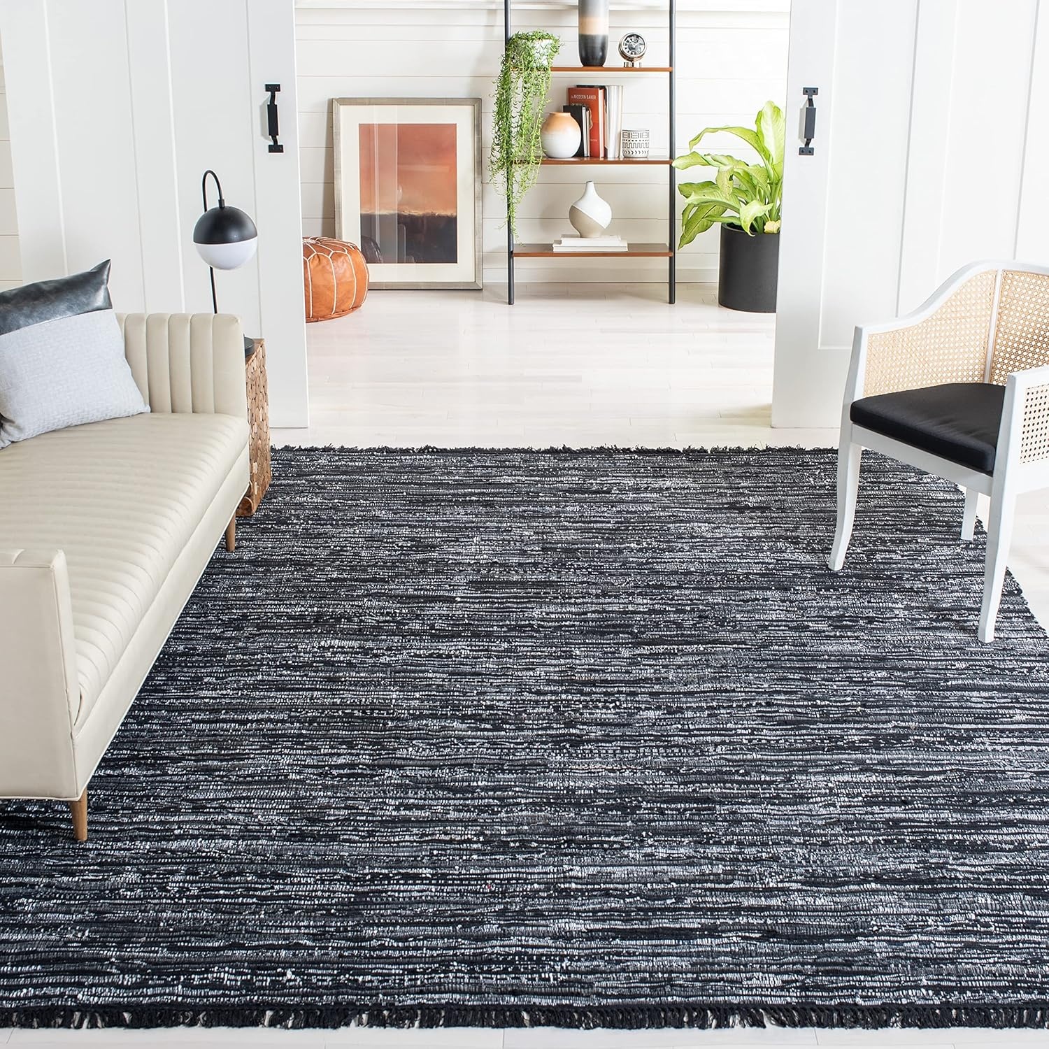 image:imageSAFAVIEH Rag Rug Collection Area Rug 8 x 10 Ivory amp Multi Handmade Boho Stripe Cotton Ideal for High Traffic Areas in Living Room Bedroom RAR121GBlack