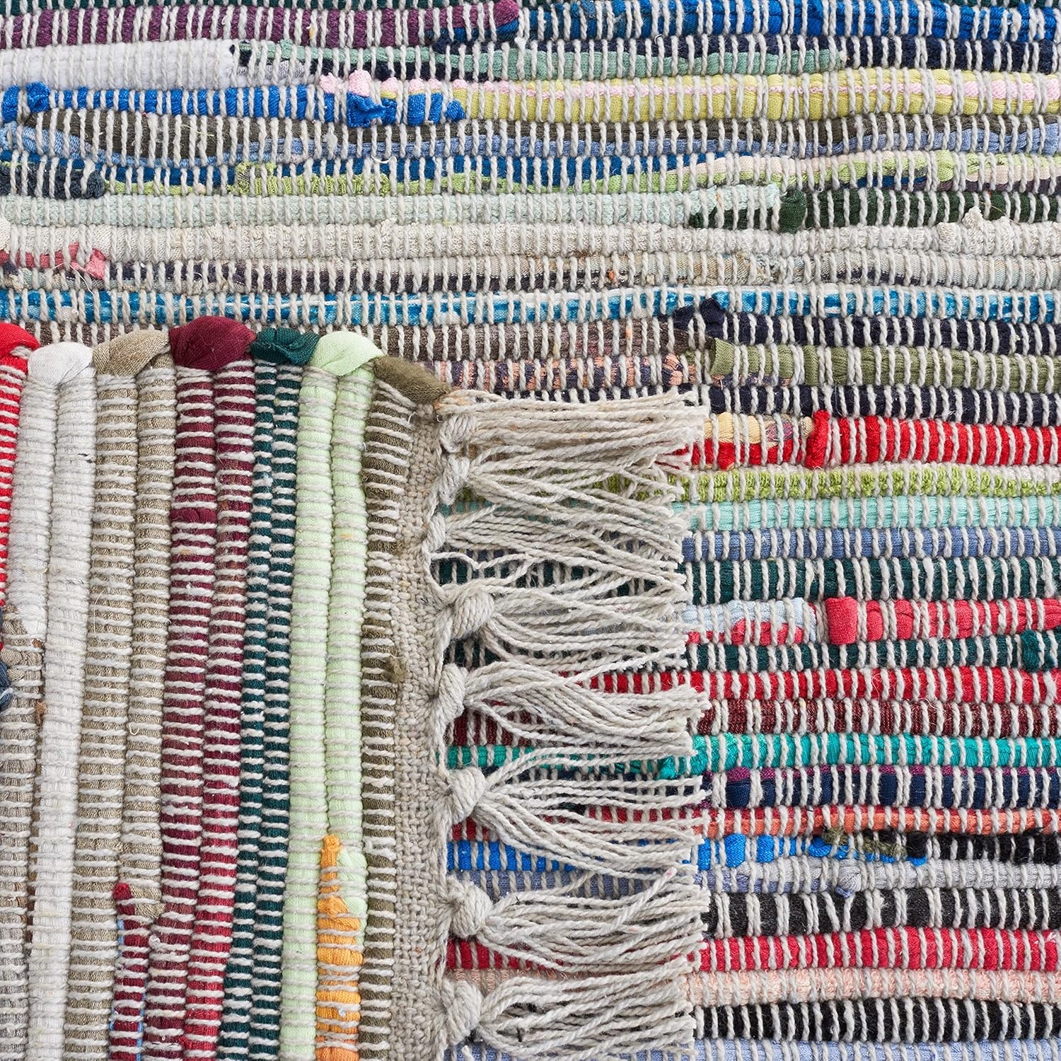 image:imageSAFAVIEH Rag Rug Collection Area Rug 8 x 10 Ivory amp Multi Handmade Boho Stripe Cotton Ideal for High Traffic Areas in Living Room Bedroom RAR121GGreyMulti