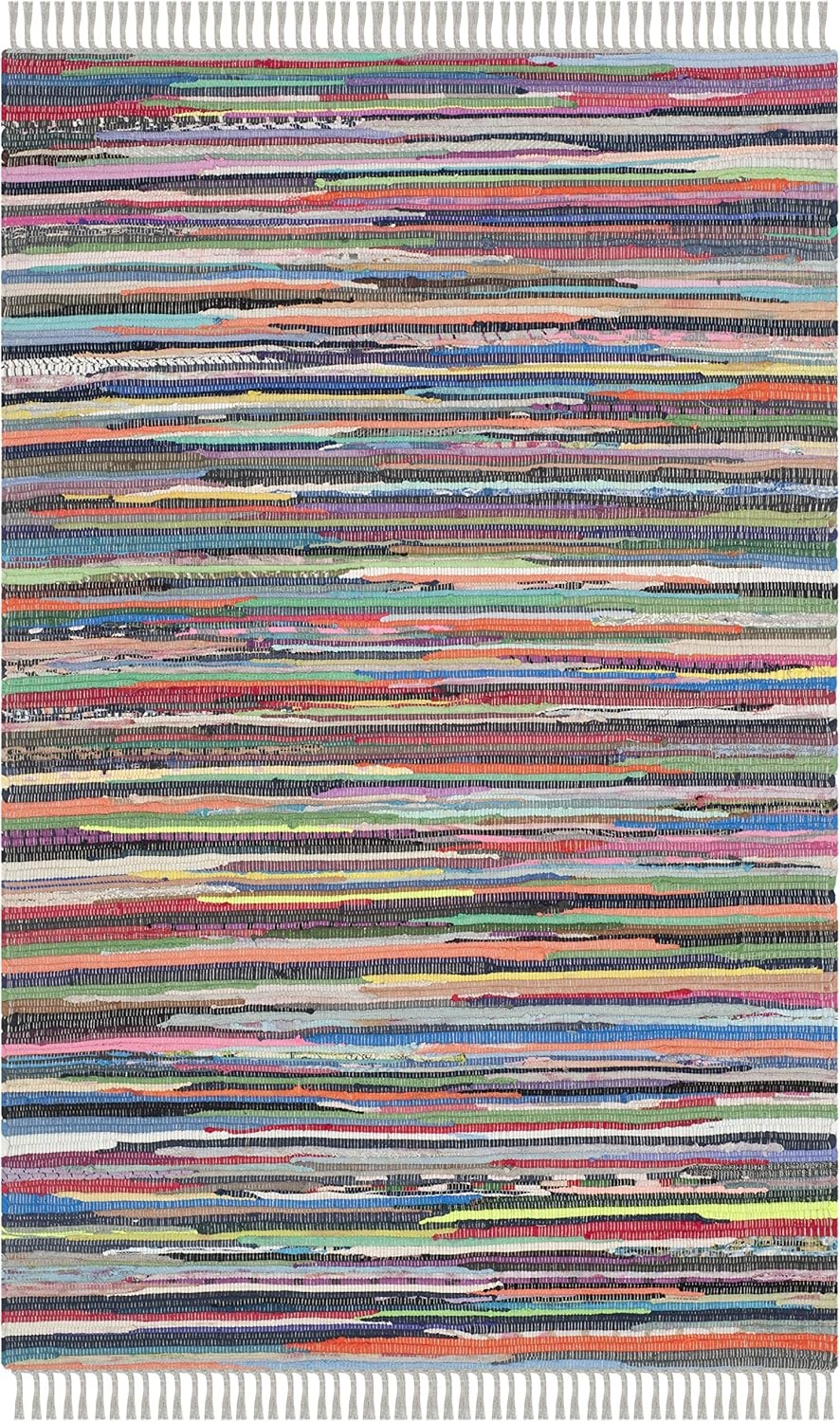 image:imageSAFAVIEH Rag Rug Collection Area Rug 8 x 10 Ivory amp Multi Handmade Boho Stripe Cotton Ideal for High Traffic Areas in Living Room Bedroom RAR121GGreyMulti