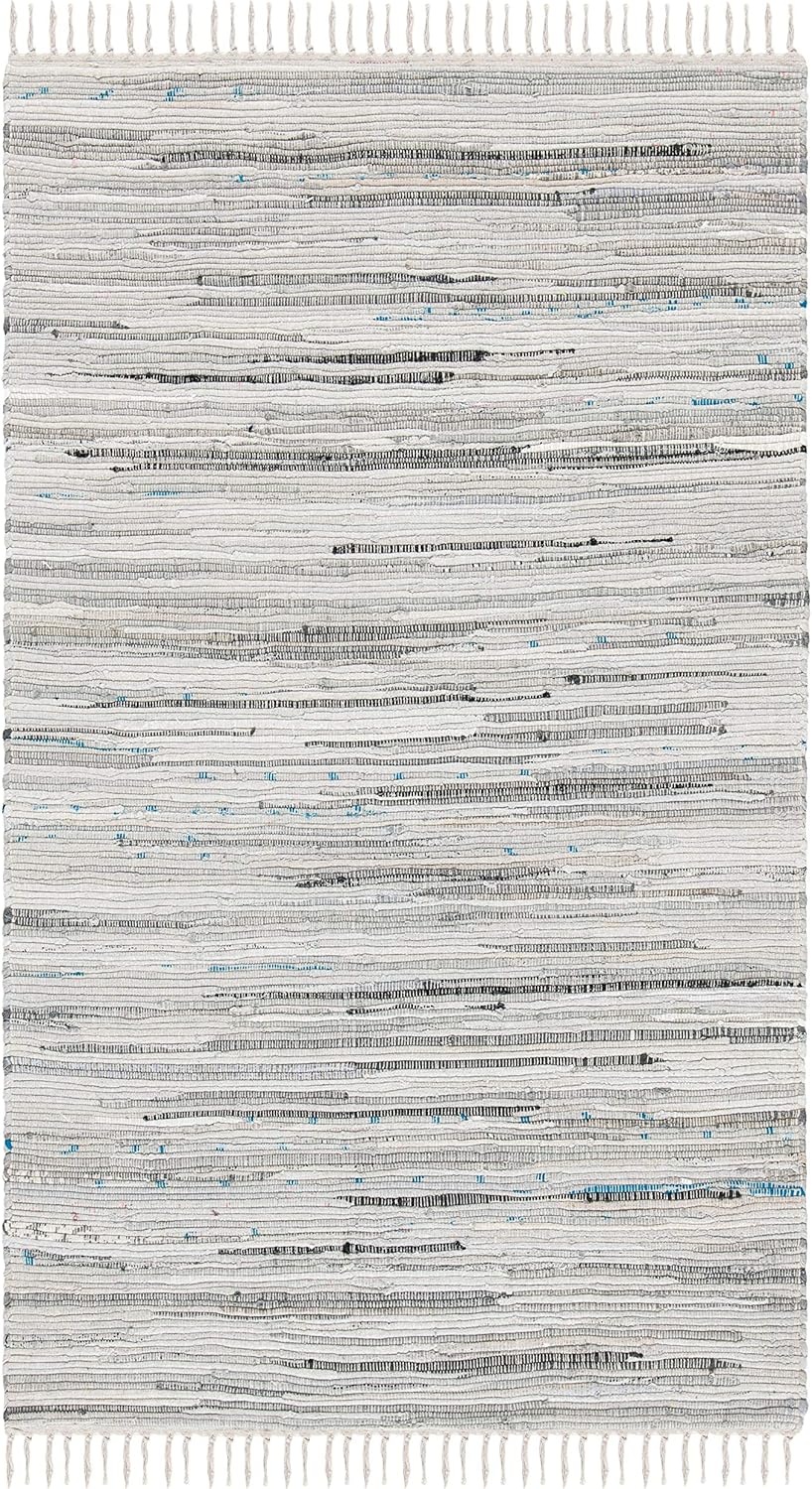 image:imageSAFAVIEH Rag Rug Collection Area Rug 8 x 10 Ivory amp Multi Handmade Boho Stripe Cotton Ideal for High Traffic Areas in Living Room Bedroom RAR121GGrey