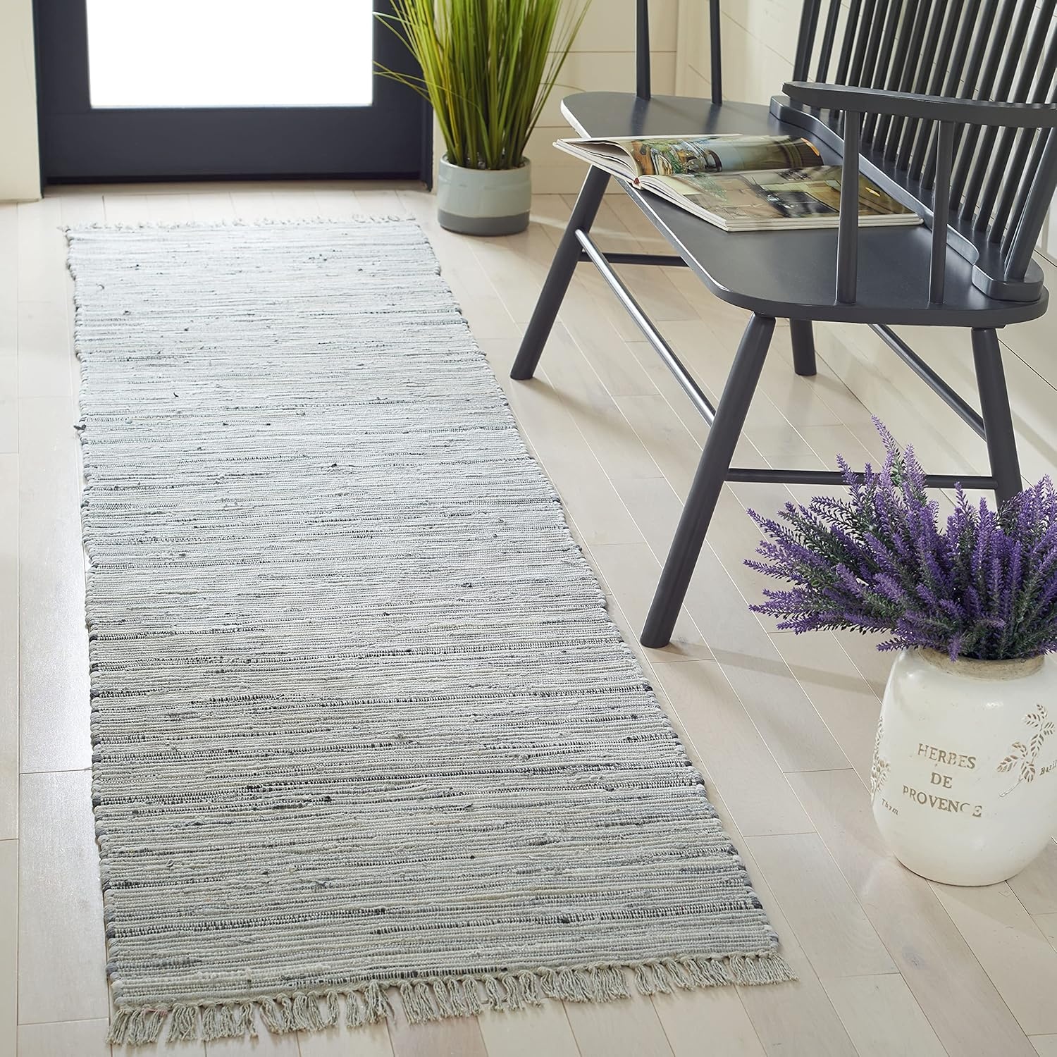 image:imageSAFAVIEH Rag Rug Collection Area Rug 8 x 10 Ivory amp Multi Handmade Boho Stripe Cotton Ideal for High Traffic Areas in Living Room Bedroom RAR121GGrey