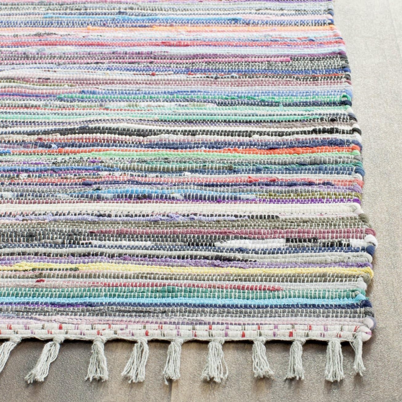 image:imageSAFAVIEH Rag Rug Collection Area Rug 8 x 10 Ivory amp Multi Handmade Boho Stripe Cotton Ideal for High Traffic Areas in Living Room Bedroom RAR121GGreyMulti