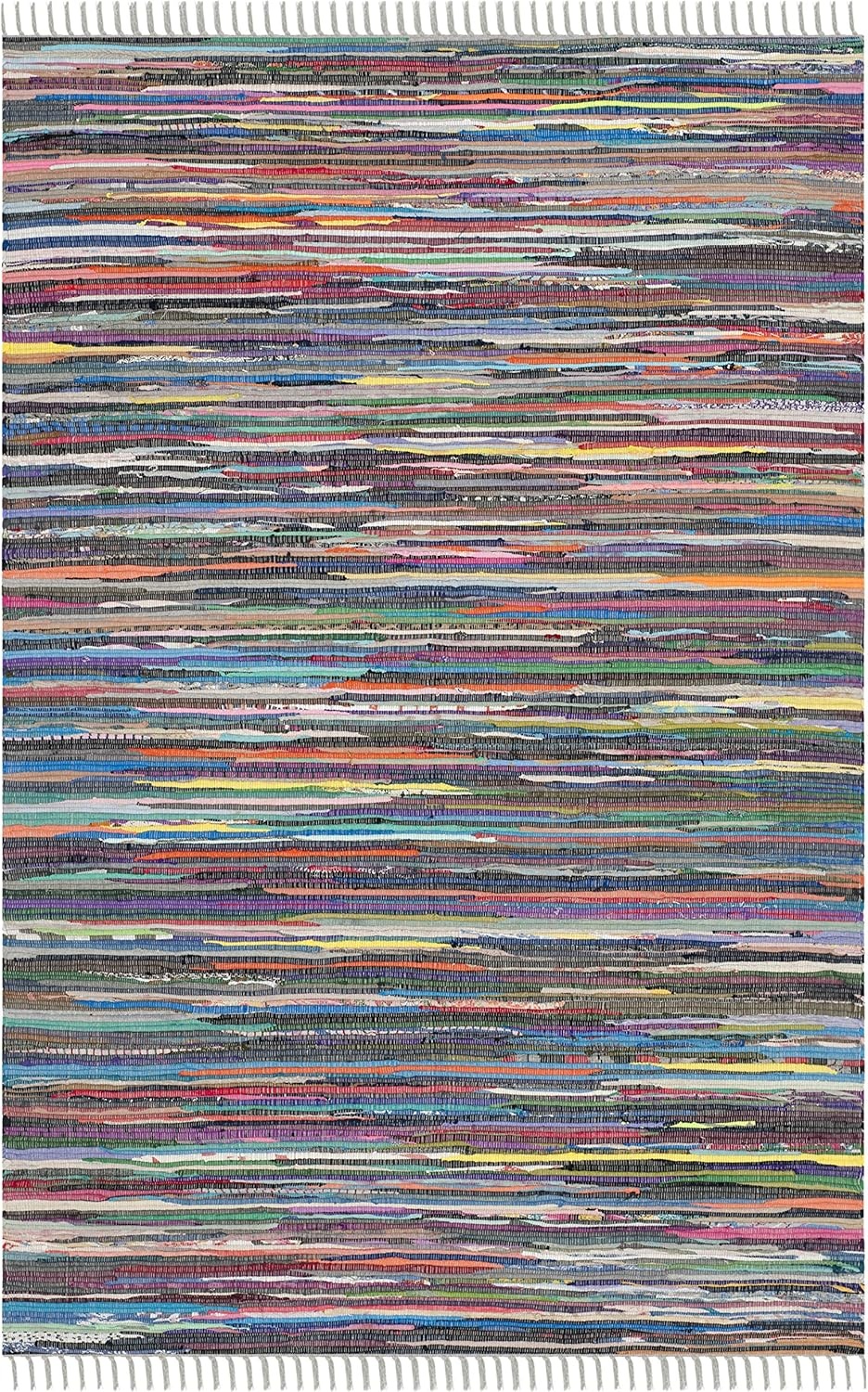 image:imageSAFAVIEH Rag Rug Collection Area Rug 8 x 10 Ivory amp Multi Handmade Boho Stripe Cotton Ideal for High Traffic Areas in Living Room Bedroom RAR121GGreyMulti