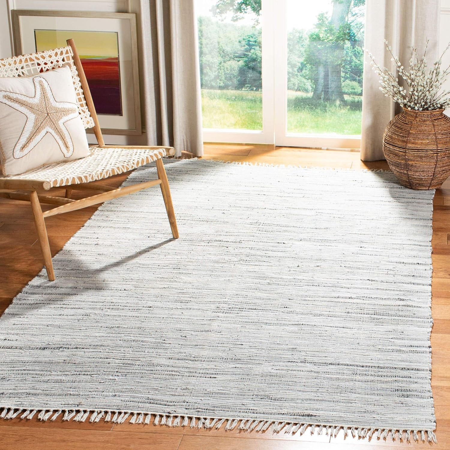 image:imageSAFAVIEH Rag Rug Collection Area Rug 8 x 10 Ivory amp Multi Handmade Boho Stripe Cotton Ideal for High Traffic Areas in Living Room Bedroom RAR121GGrey