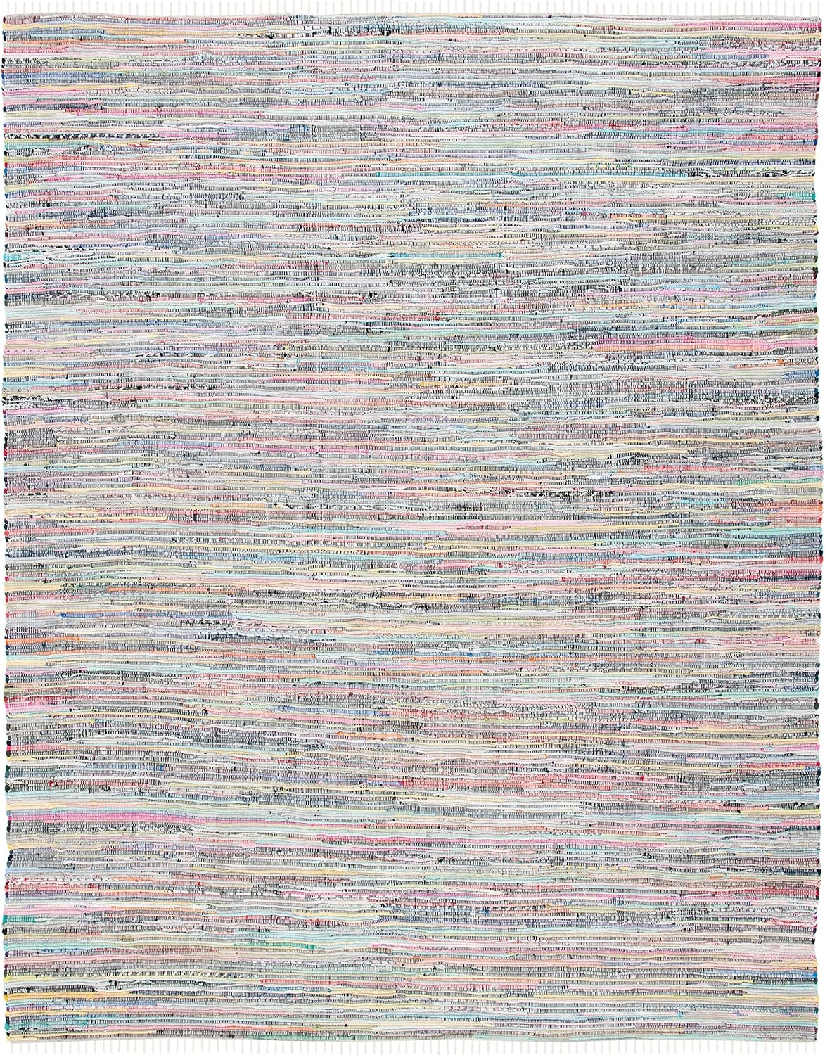 image:imageSAFAVIEH Rag Rug Collection Area Rug 8 x 10 Ivory amp Multi Handmade Boho Stripe Cotton Ideal for High Traffic Areas in Living Room Bedroom RAR121GGreyMulti
