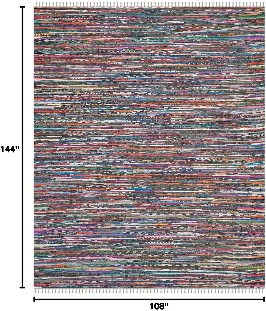 image:imageSAFAVIEH Rag Rug Collection Area Rug 8 x 10 Ivory amp Multi Handmade Boho Stripe Cotton Ideal for High Traffic Areas in Living Room Bedroom RAR121GGreyMulti