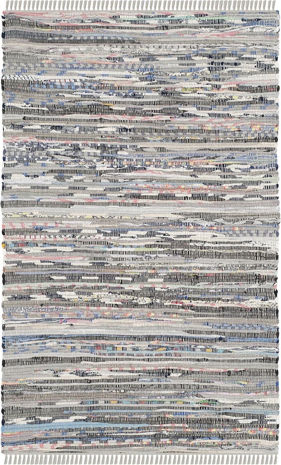 image:imageSAFAVIEH Rag Rug Collection Area Rug 8 x 10 Ivory amp Multi Handmade Boho Stripe Cotton Ideal for High Traffic Areas in Living Room Bedroom RAR121GGrey