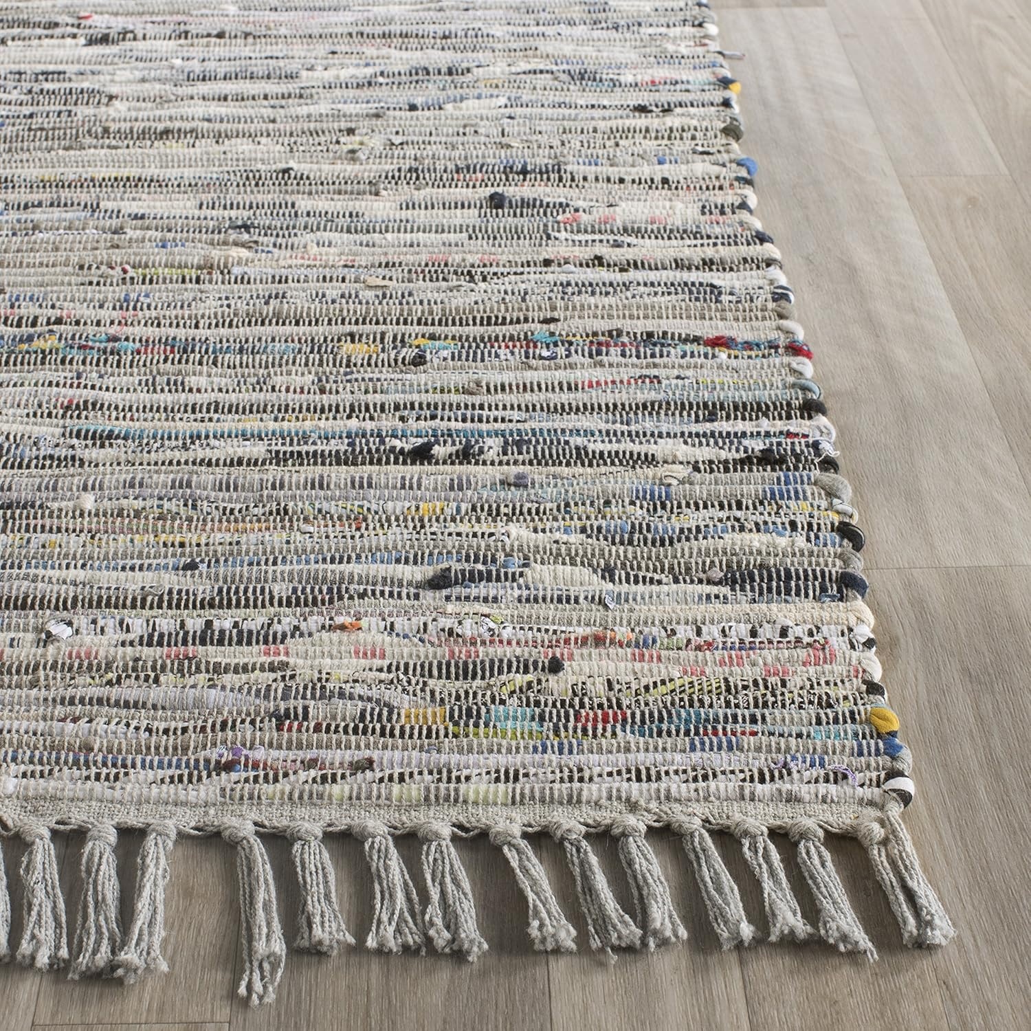 image:imageSAFAVIEH Rag Rug Collection Area Rug 8 x 10 Ivory amp Multi Handmade Boho Stripe Cotton Ideal for High Traffic Areas in Living Room Bedroom RAR121GGrey
