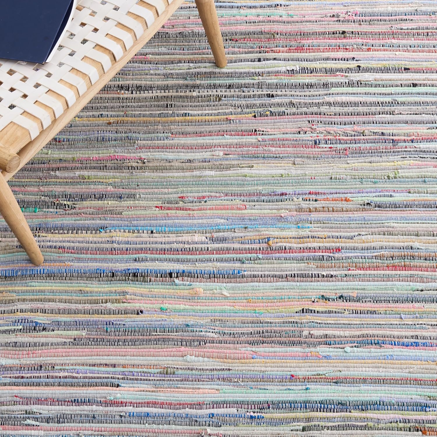 image:imageSAFAVIEH Rag Rug Collection Area Rug 8 x 10 Ivory amp Multi Handmade Boho Stripe Cotton Ideal for High Traffic Areas in Living Room Bedroom RAR121GGreyMulti