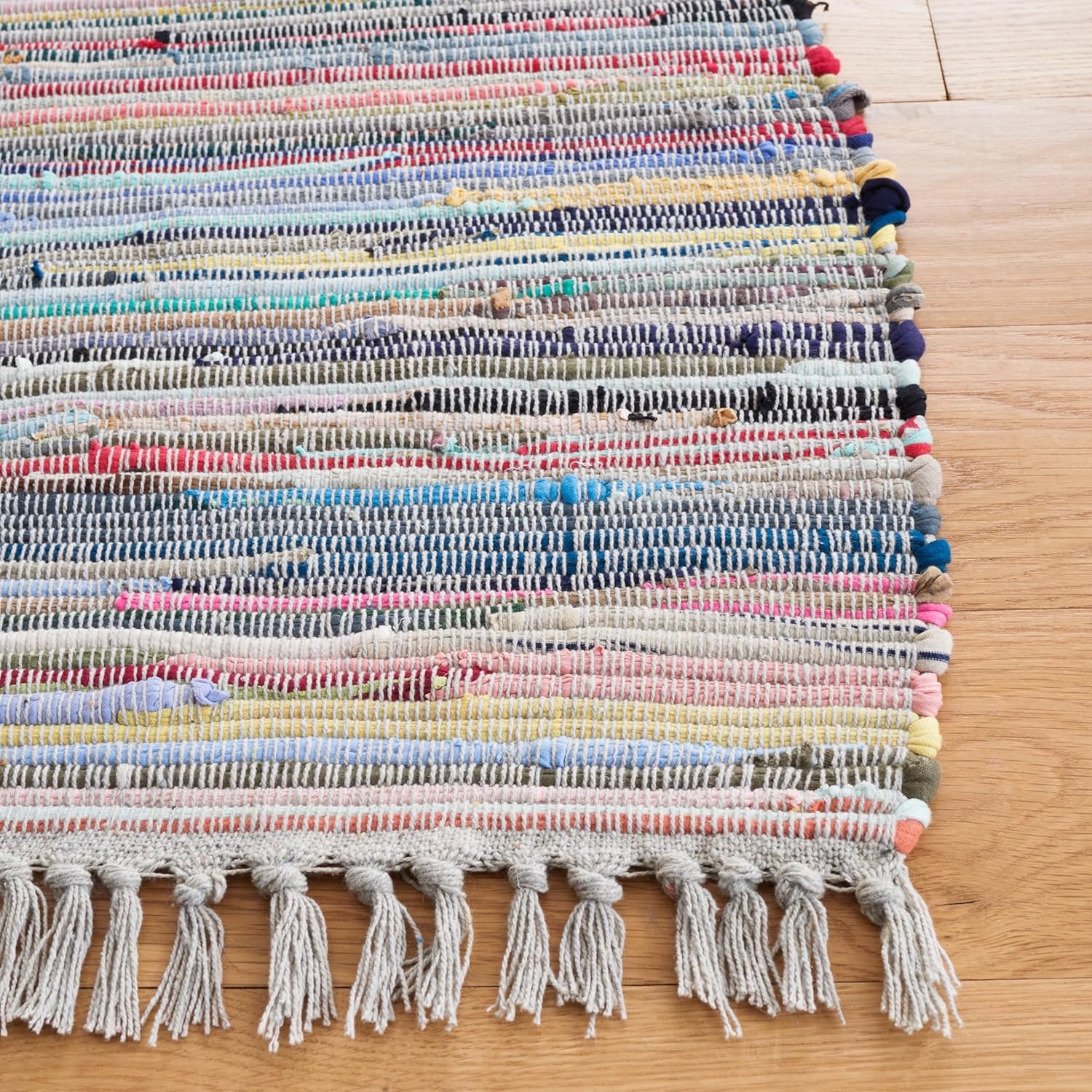 image:imageSAFAVIEH Rag Rug Collection Area Rug 8 x 10 Ivory amp Multi Handmade Boho Stripe Cotton Ideal for High Traffic Areas in Living Room Bedroom RAR121GGreyMulti