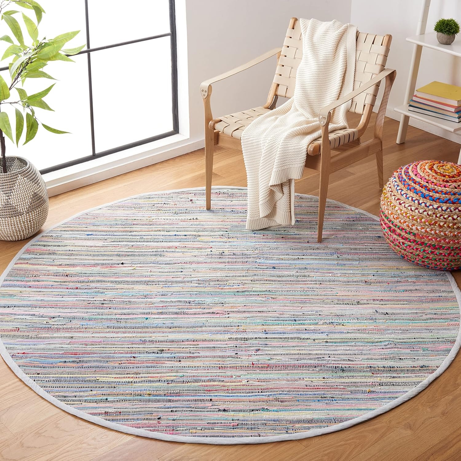 image:imageSAFAVIEH Rag Rug Collection Area Rug 8 x 10 Ivory amp Multi Handmade Boho Stripe Cotton Ideal for High Traffic Areas in Living Room Bedroom RAR121GGreyMulti